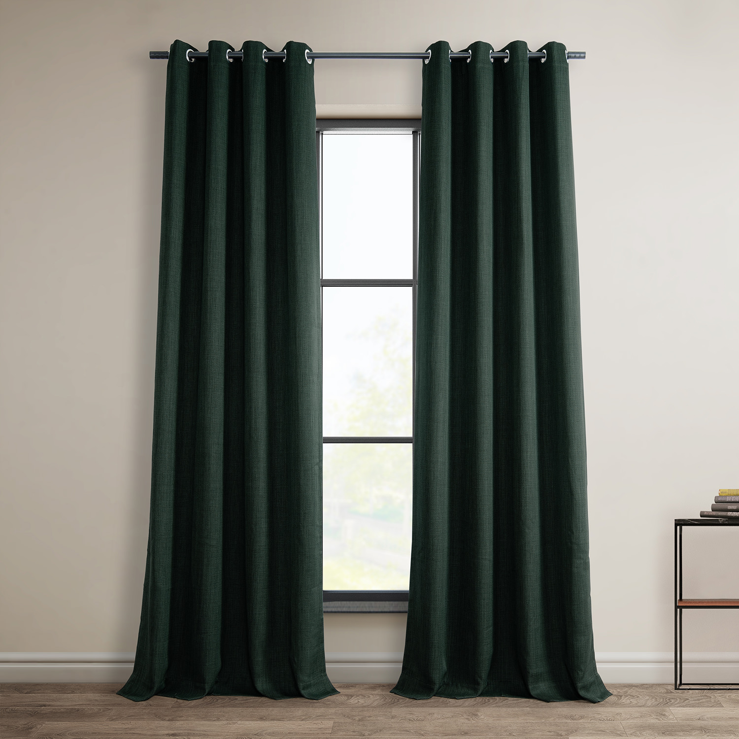 Focal Green Faux Linen Grommet Room Darkening Curtain