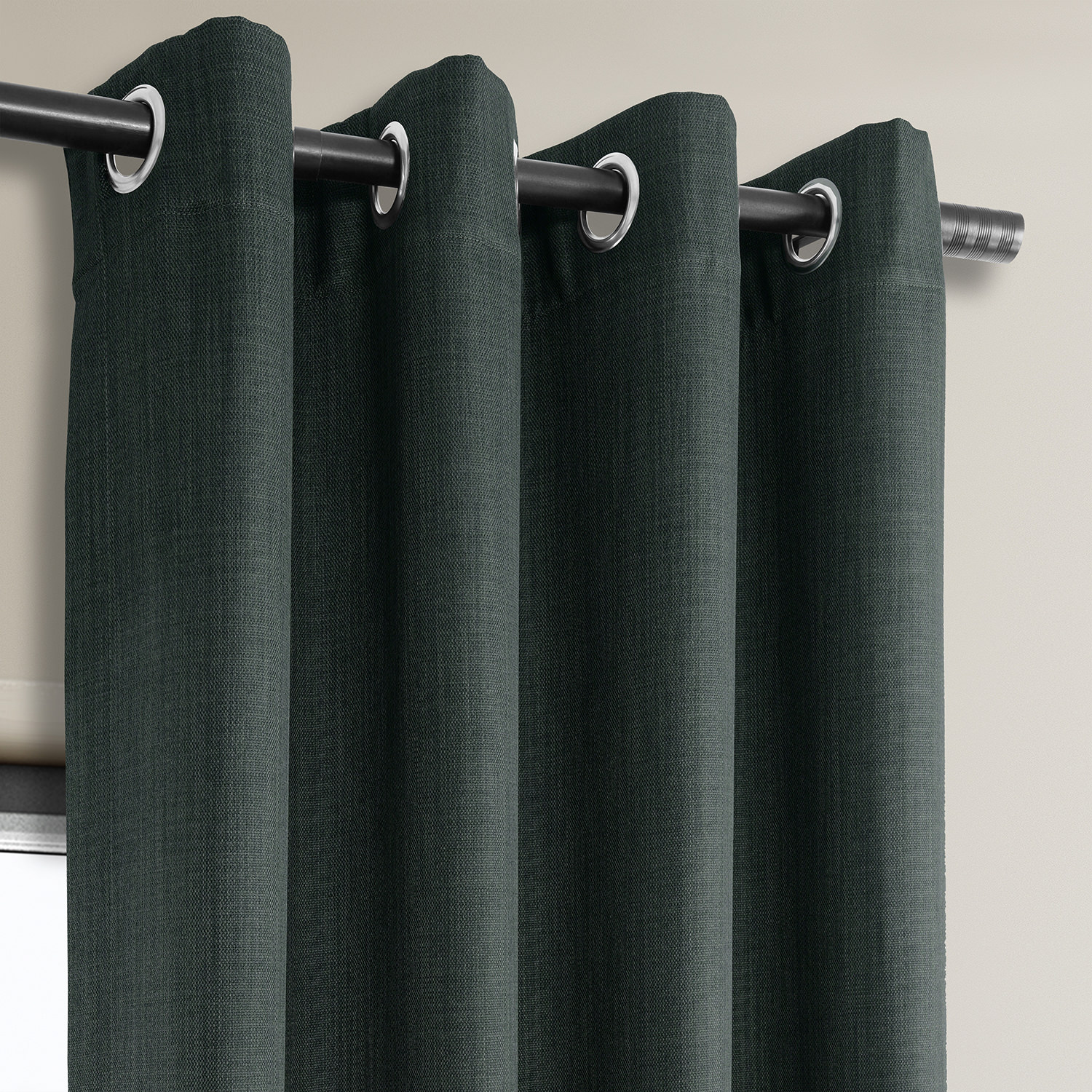 Focal Green Faux Linen Grommet Room Darkening Curtain