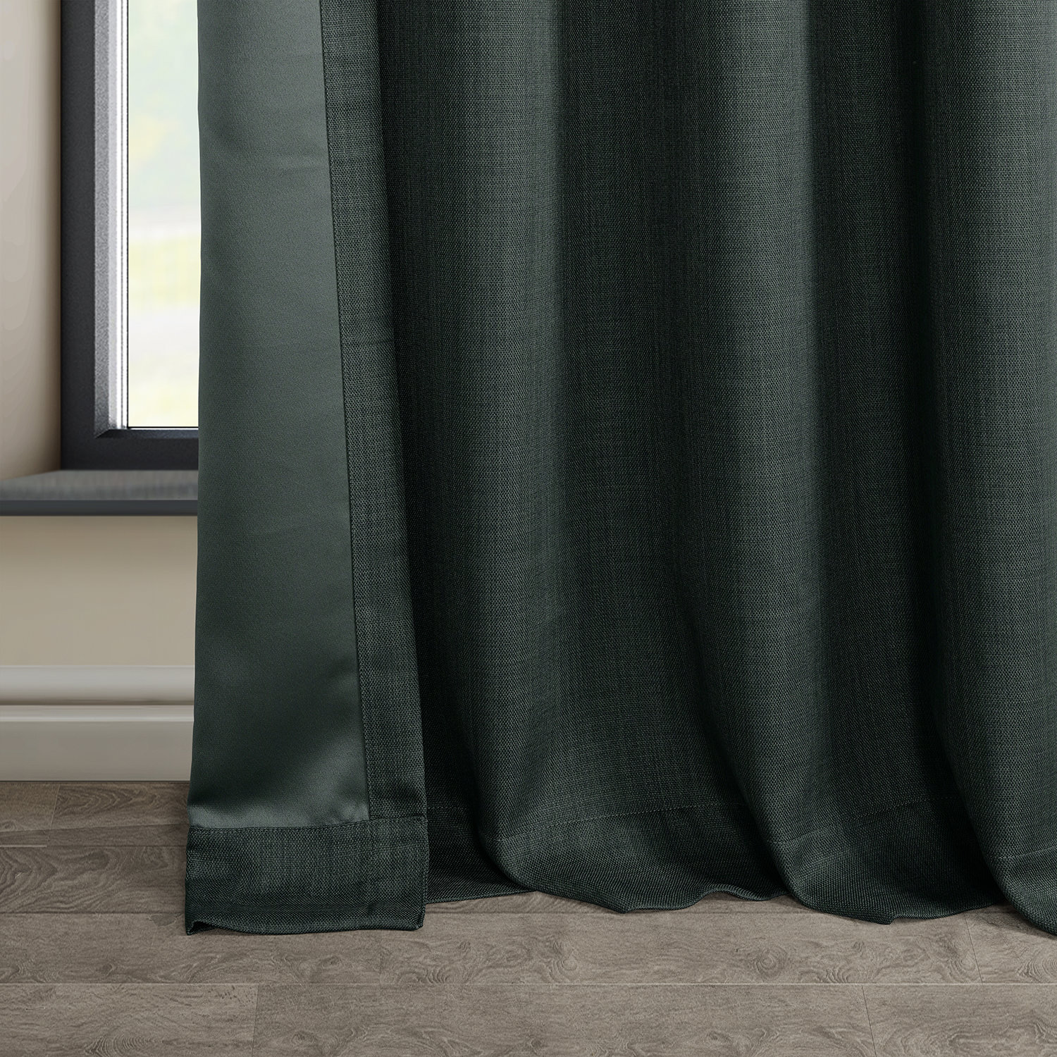 Focal Green Faux Linen Grommet Room Darkening Curtain