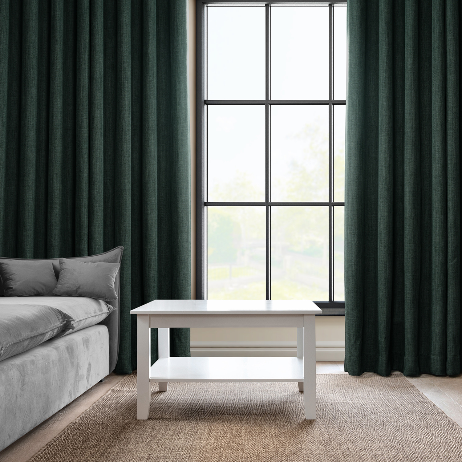 Focal Green Faux Linen Grommet Room Darkening Curtain