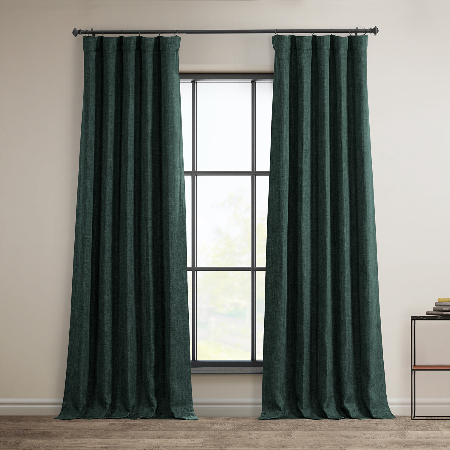 Focal Green Faux Linen Room Darkening Curtain