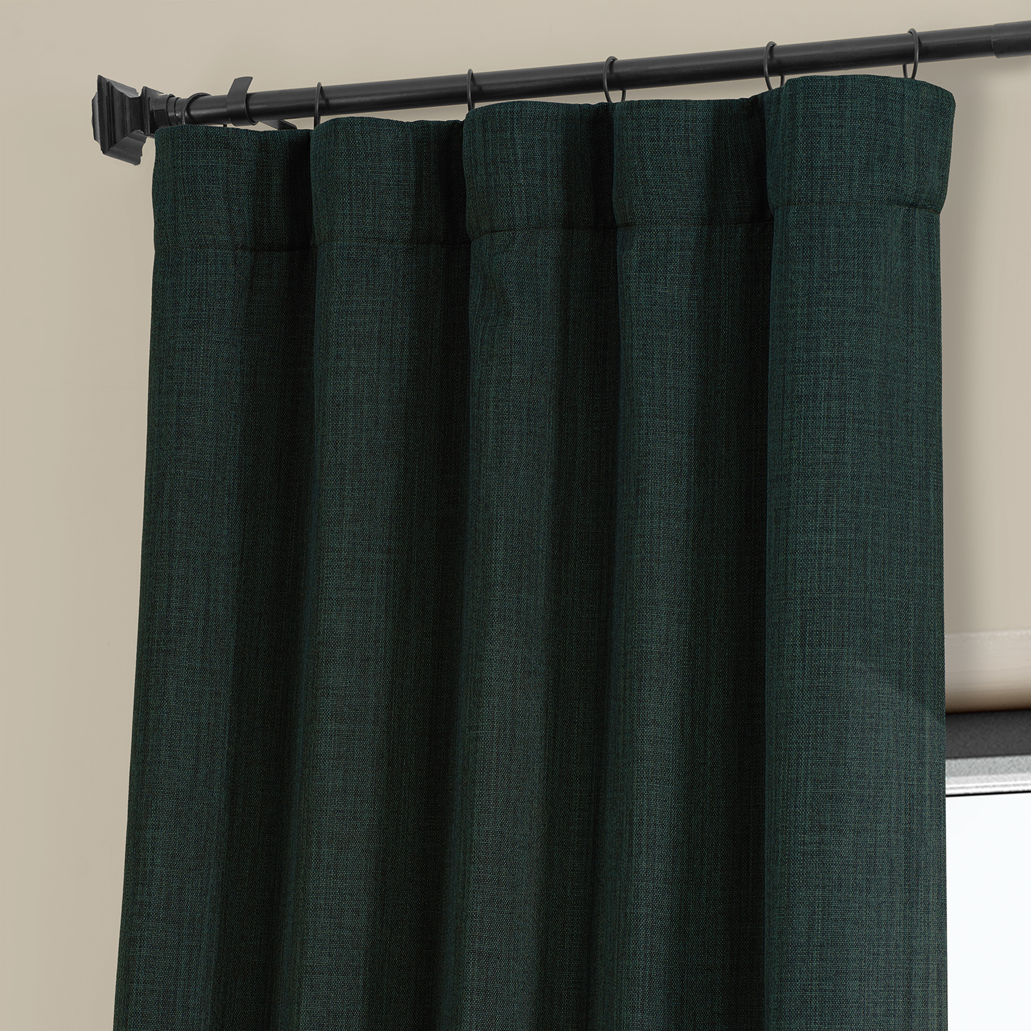 Focal Green Faux Linen Room Darkening Curtain