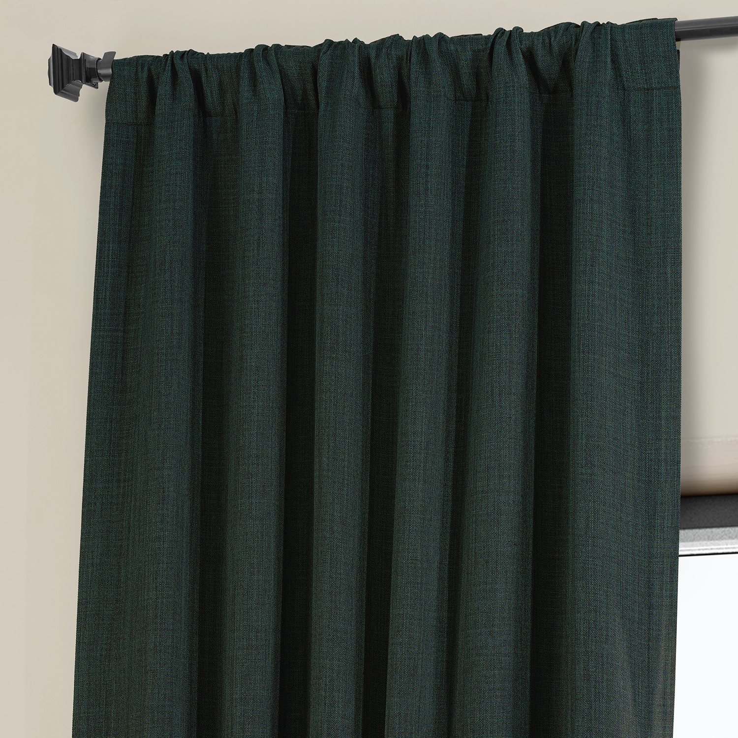 Focal Green Faux Linen Room Darkening Curtain