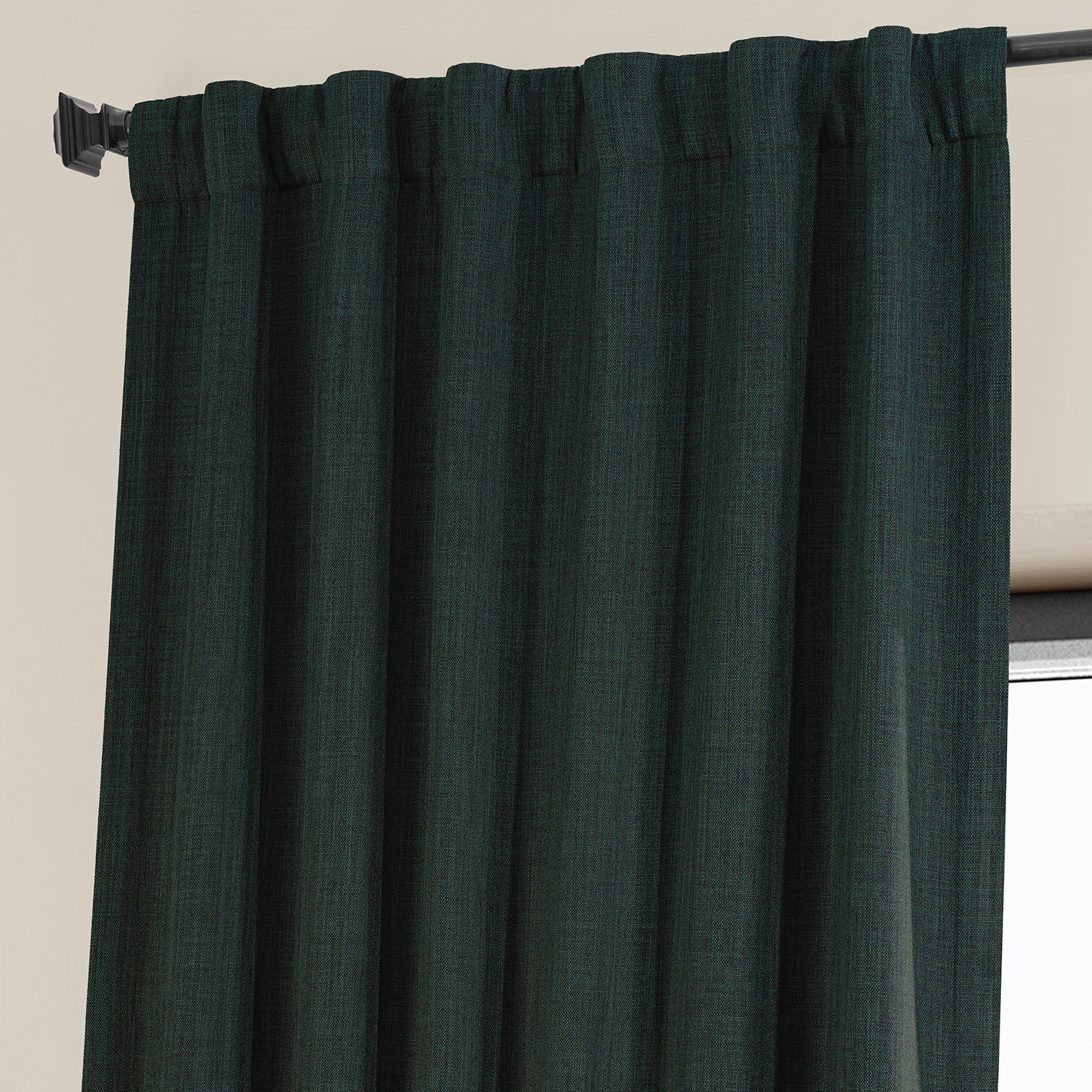 Focal Green Faux Linen Room Darkening Curtain