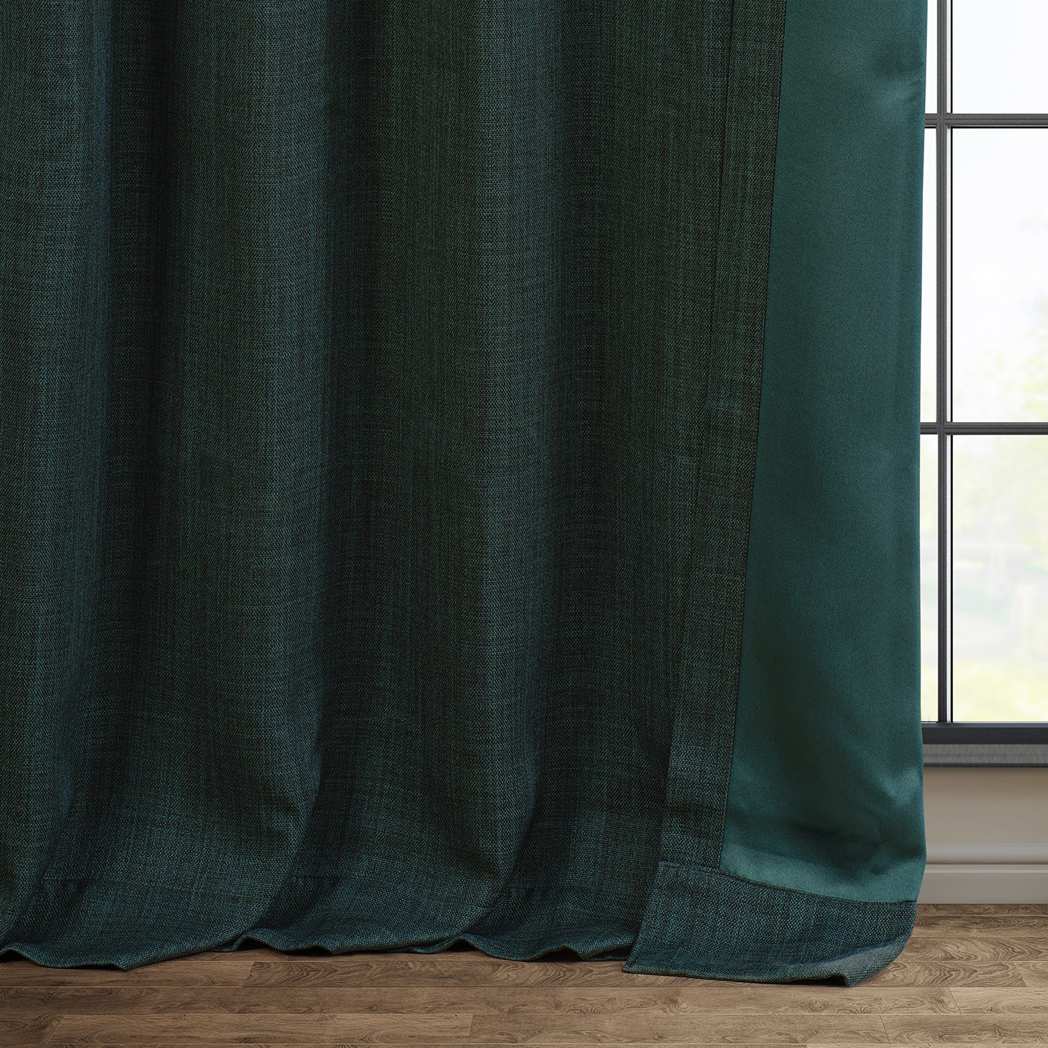 Focal Green Faux Linen Room Darkening Curtain