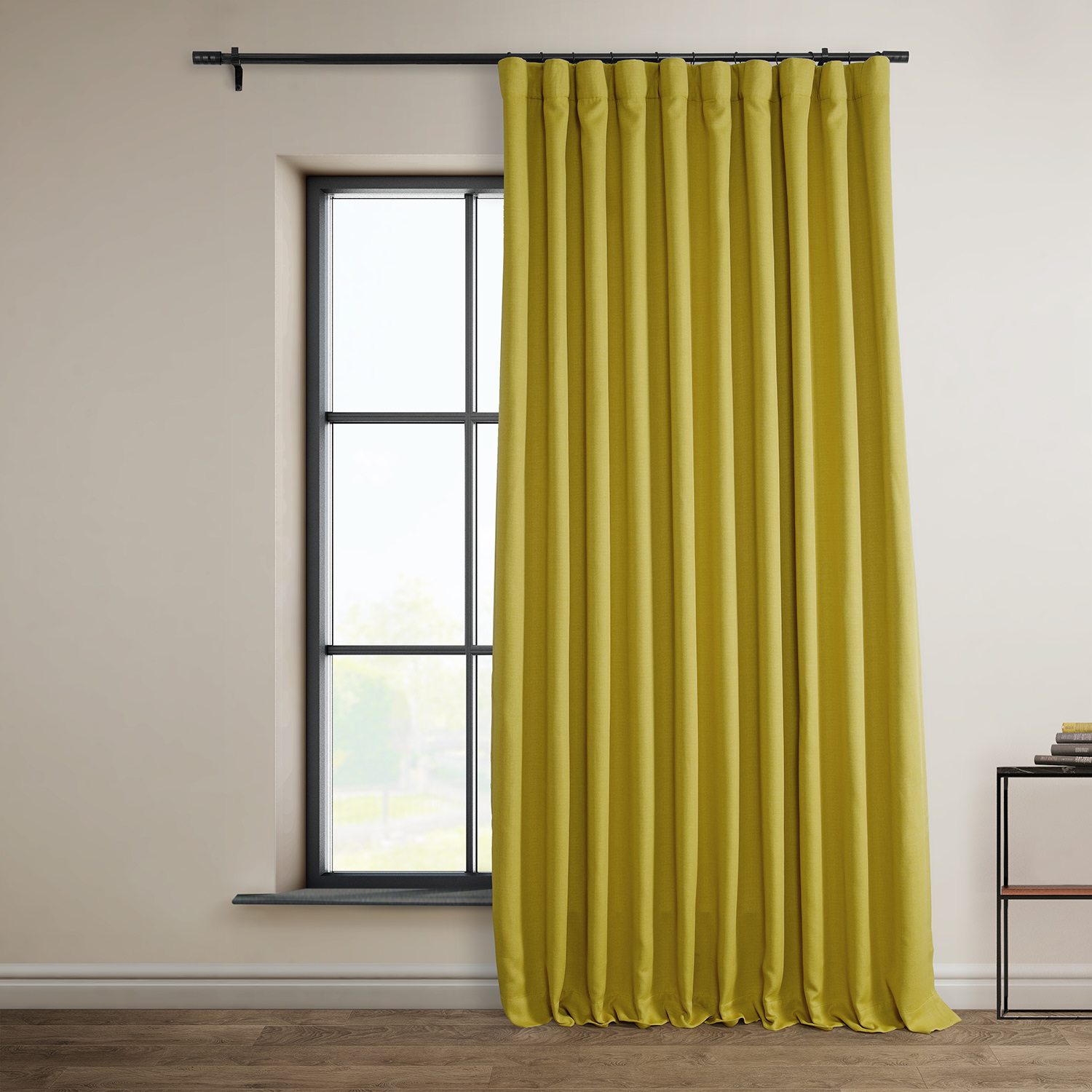 Graphic Gold Faux Linen Extra Wide Room Darkening Curtain