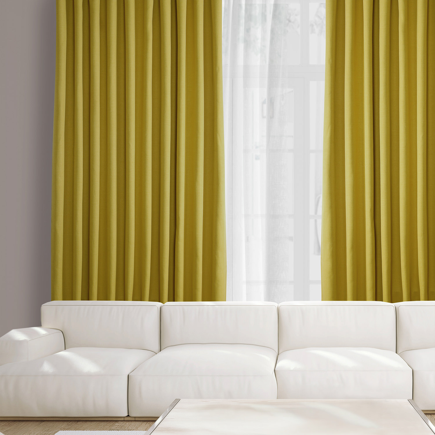 Graphic Gold Faux Linen Extra Wide Room Darkening Curtain