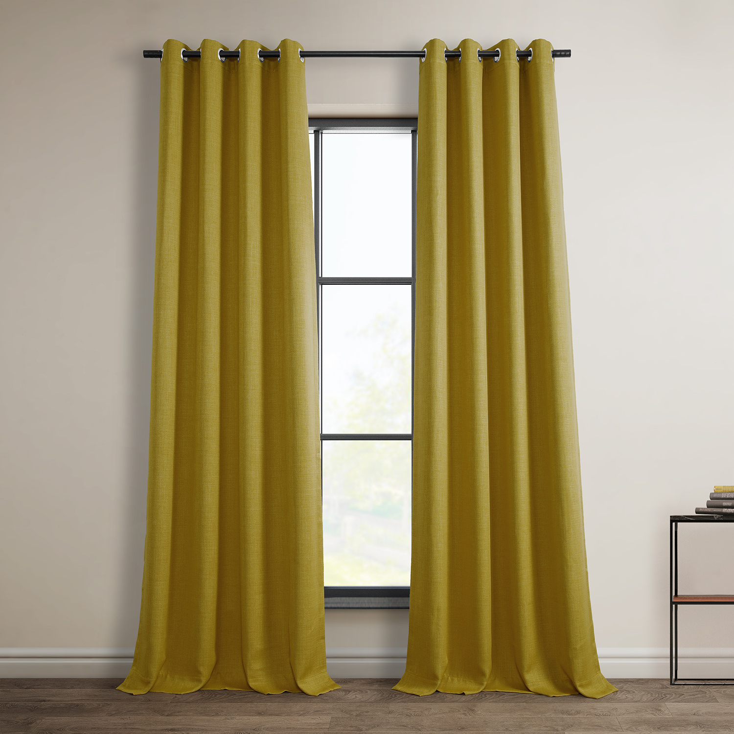 Graphic Gold Faux Linen Grommet Room Darkening Curtain