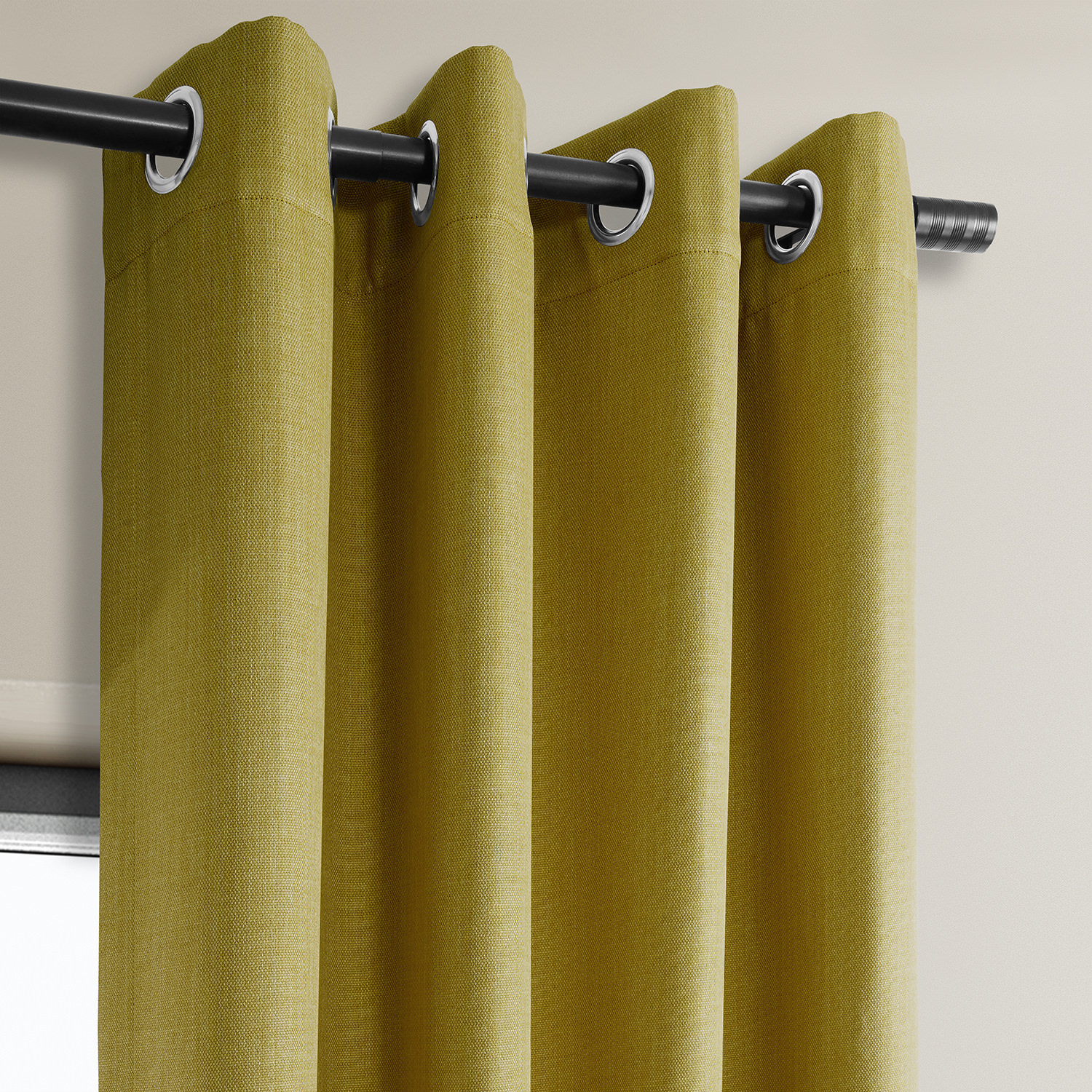 Graphic Gold Faux Linen Grommet Room Darkening Curtain