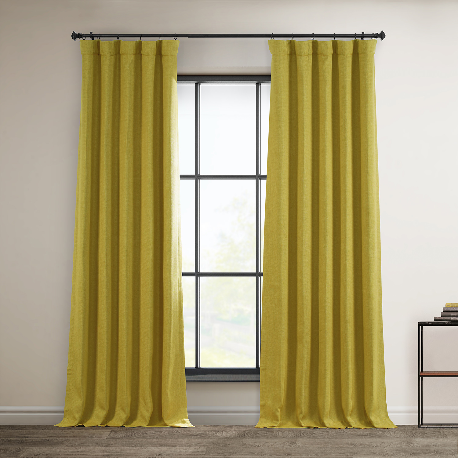 Graphic Gold Faux Linen Room Darkening Curtain