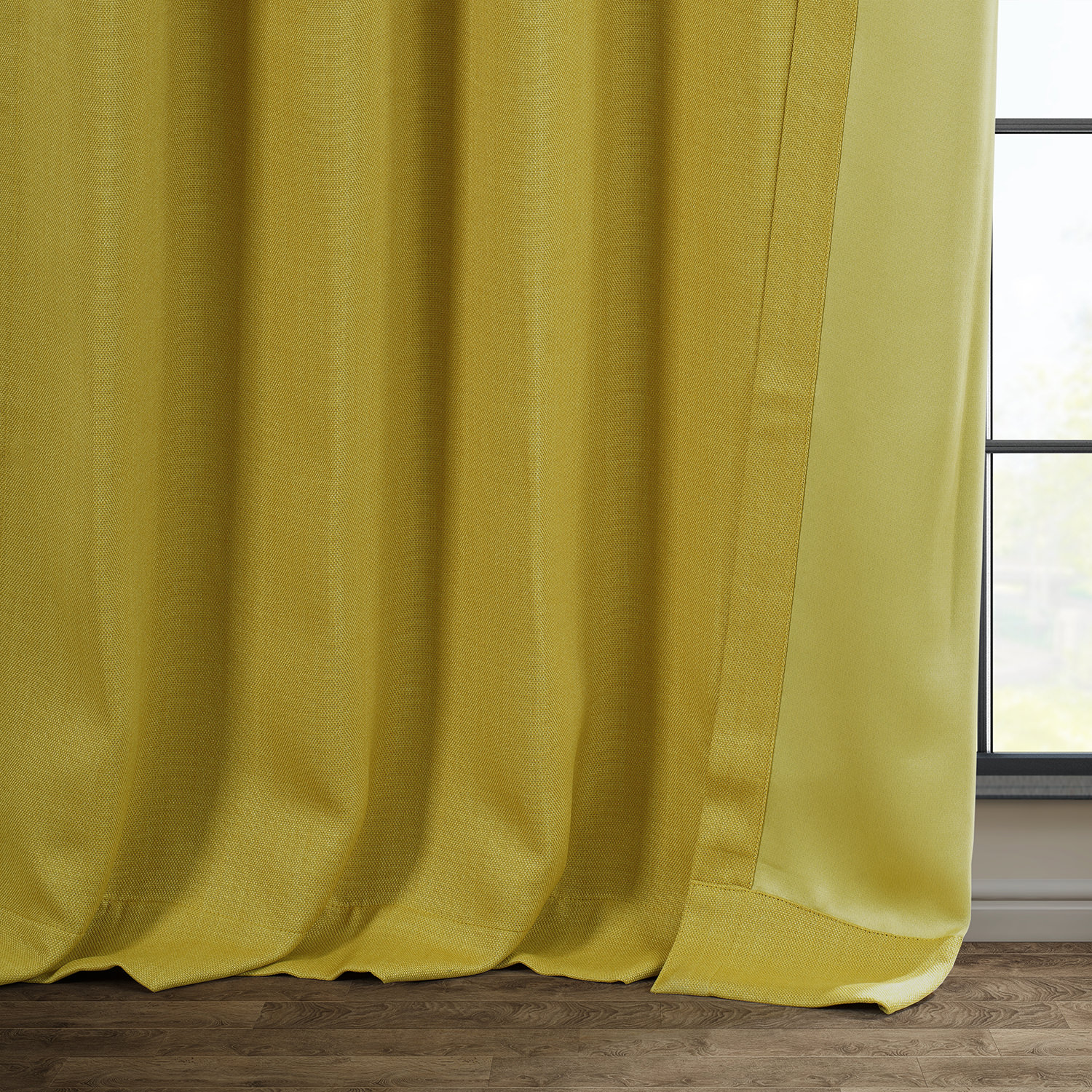 Graphic Gold Faux Linen Room Darkening Curtain