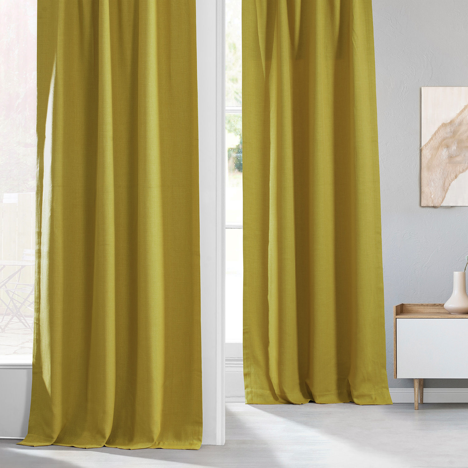 Graphic Gold Faux Linen Room Darkening Curtain