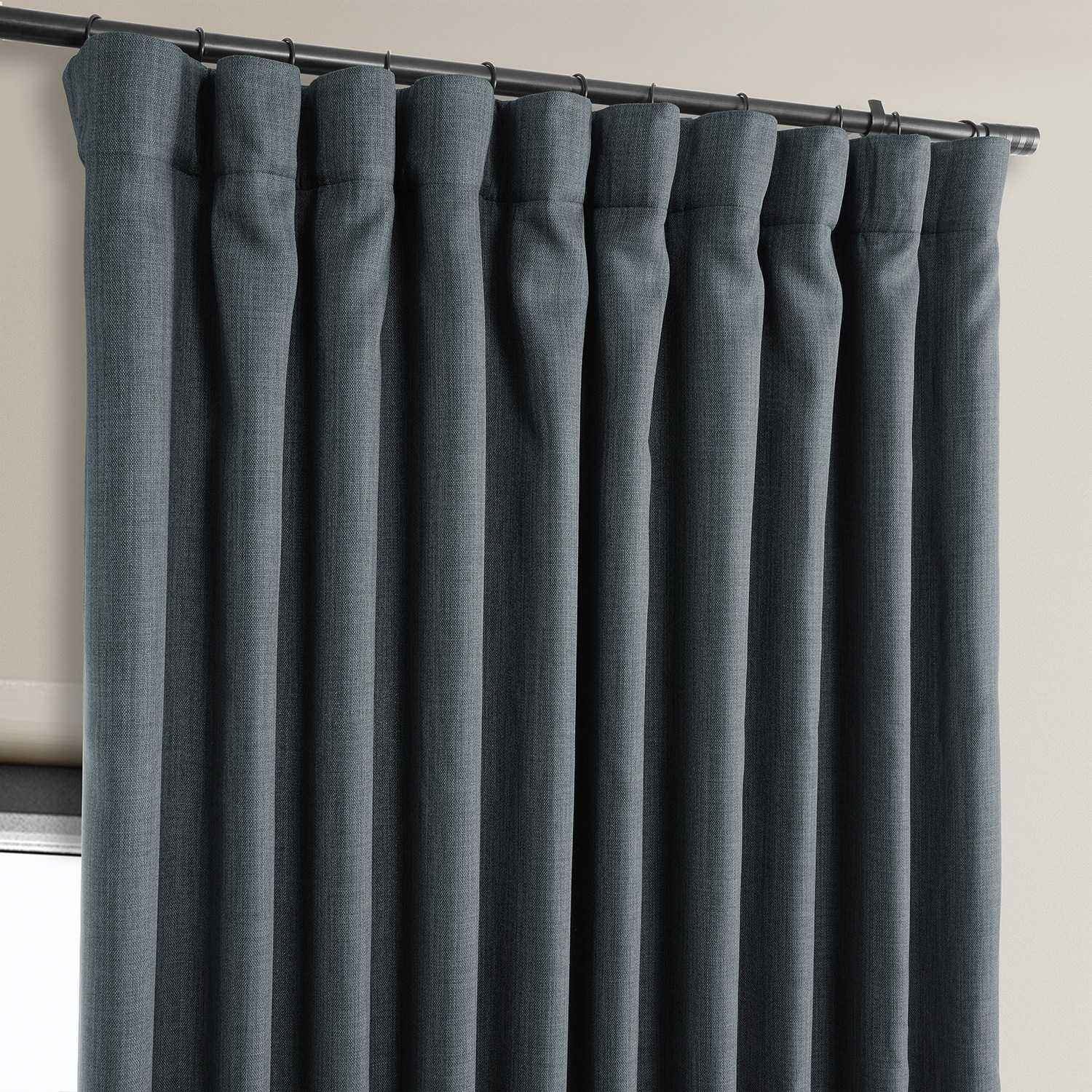 Reverie Blue Faux Linen Extra Wide Room Darkening Curtain