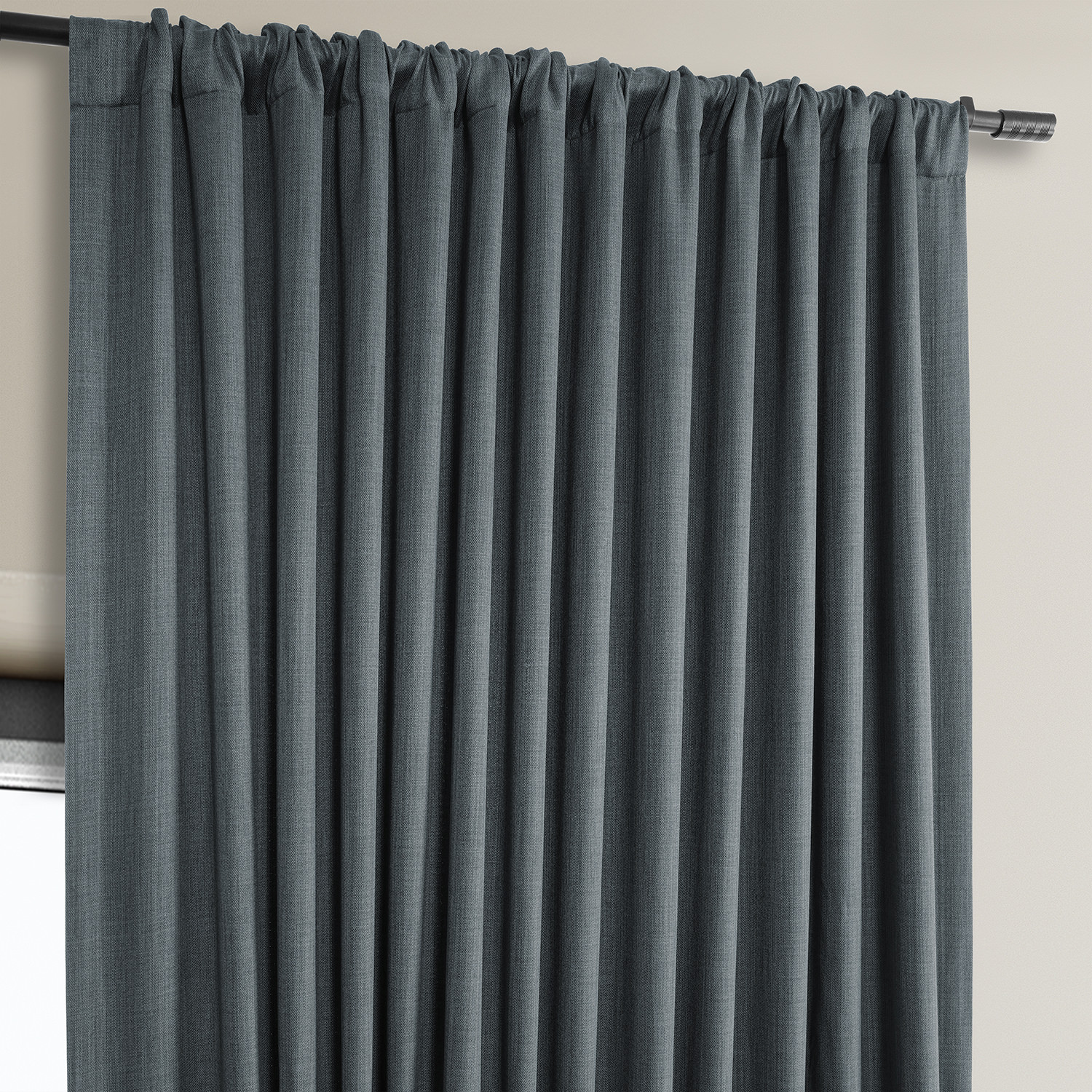 Reverie Blue Faux Linen Extra Wide Room Darkening Curtain