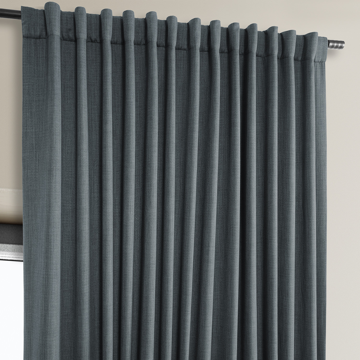 Reverie Blue Faux Linen Extra Wide Room Darkening Curtain