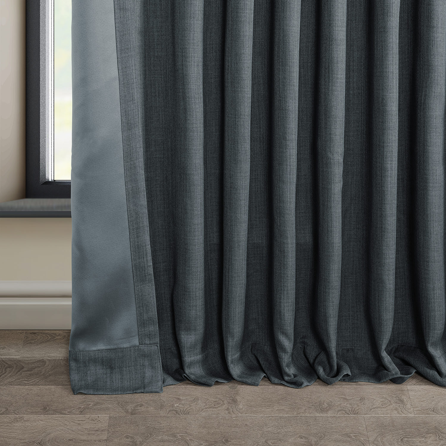 Reverie Blue Faux Linen Extra Wide Room Darkening Curtain