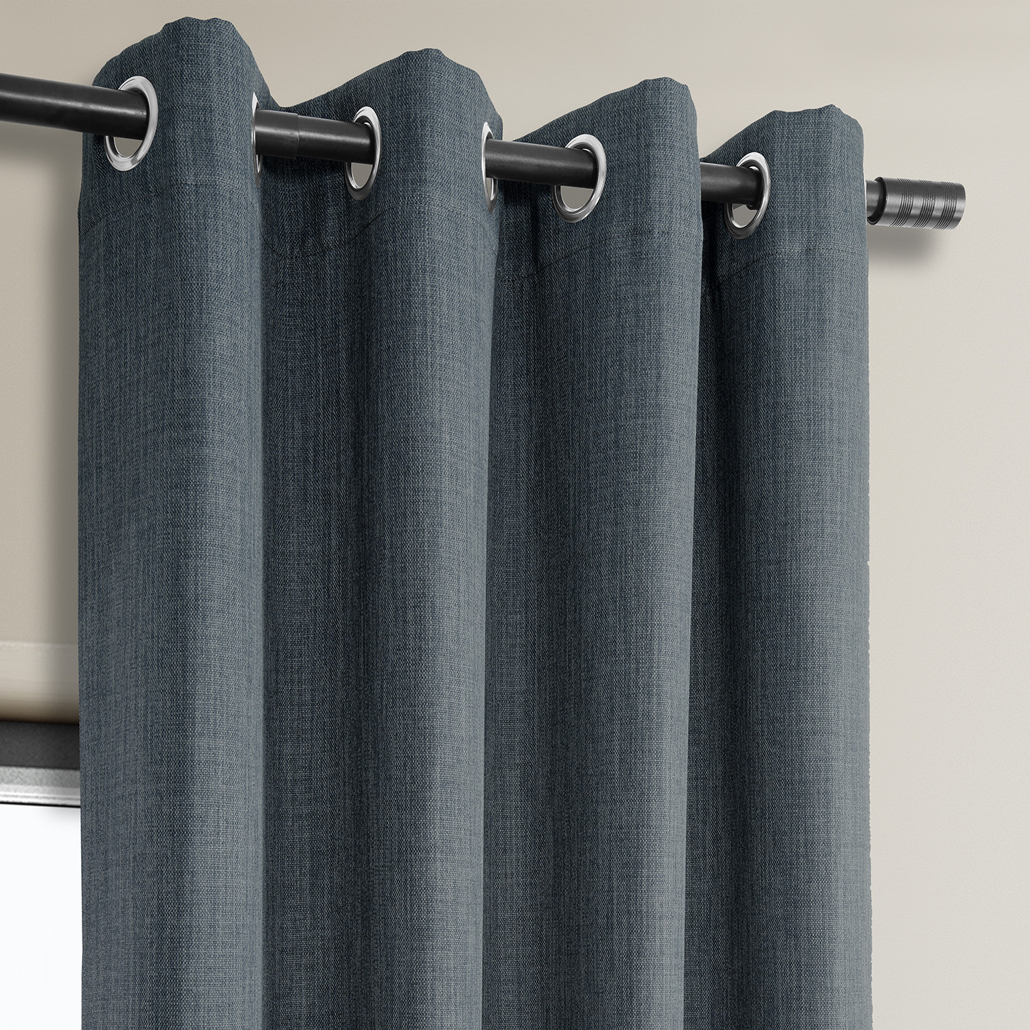 Reverie Blue Faux Linen Grommet Room Darkening Curtain