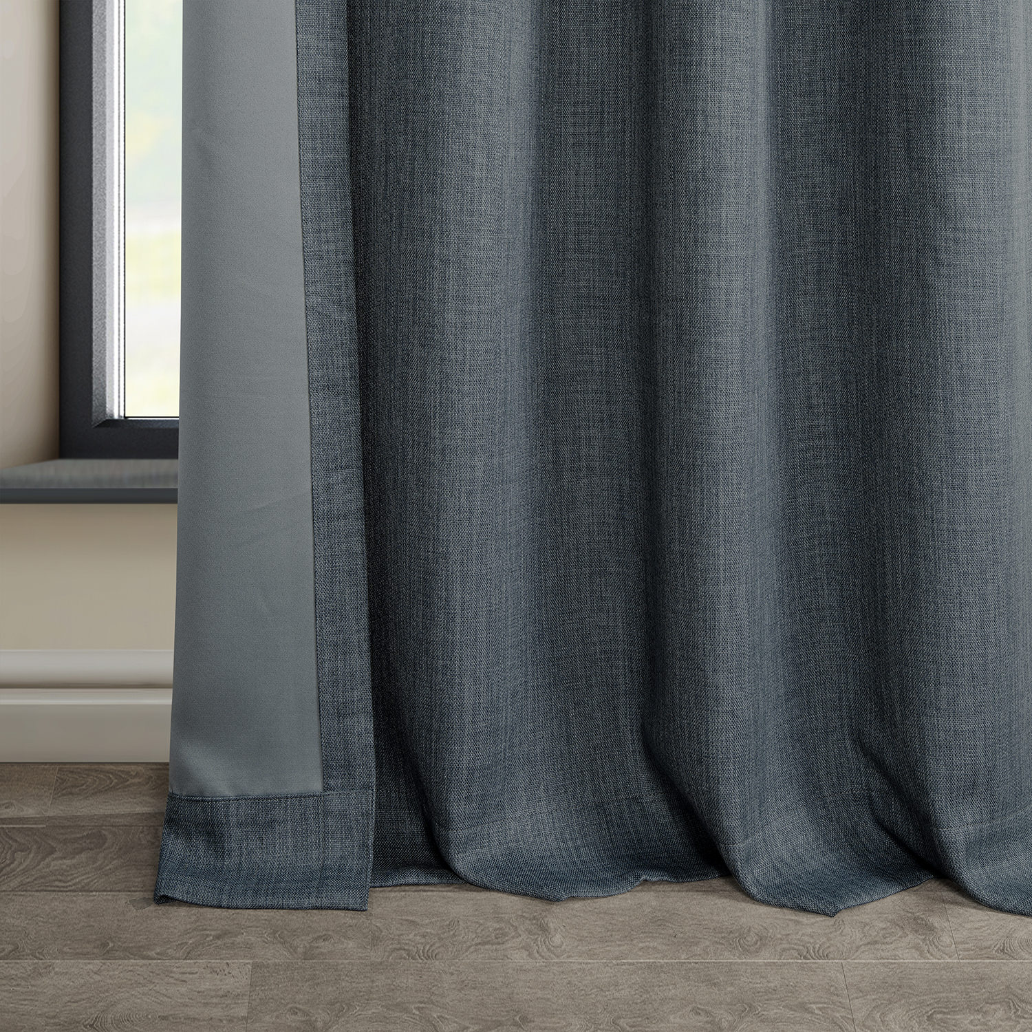 Reverie Blue Faux Linen Grommet Room Darkening Curtain