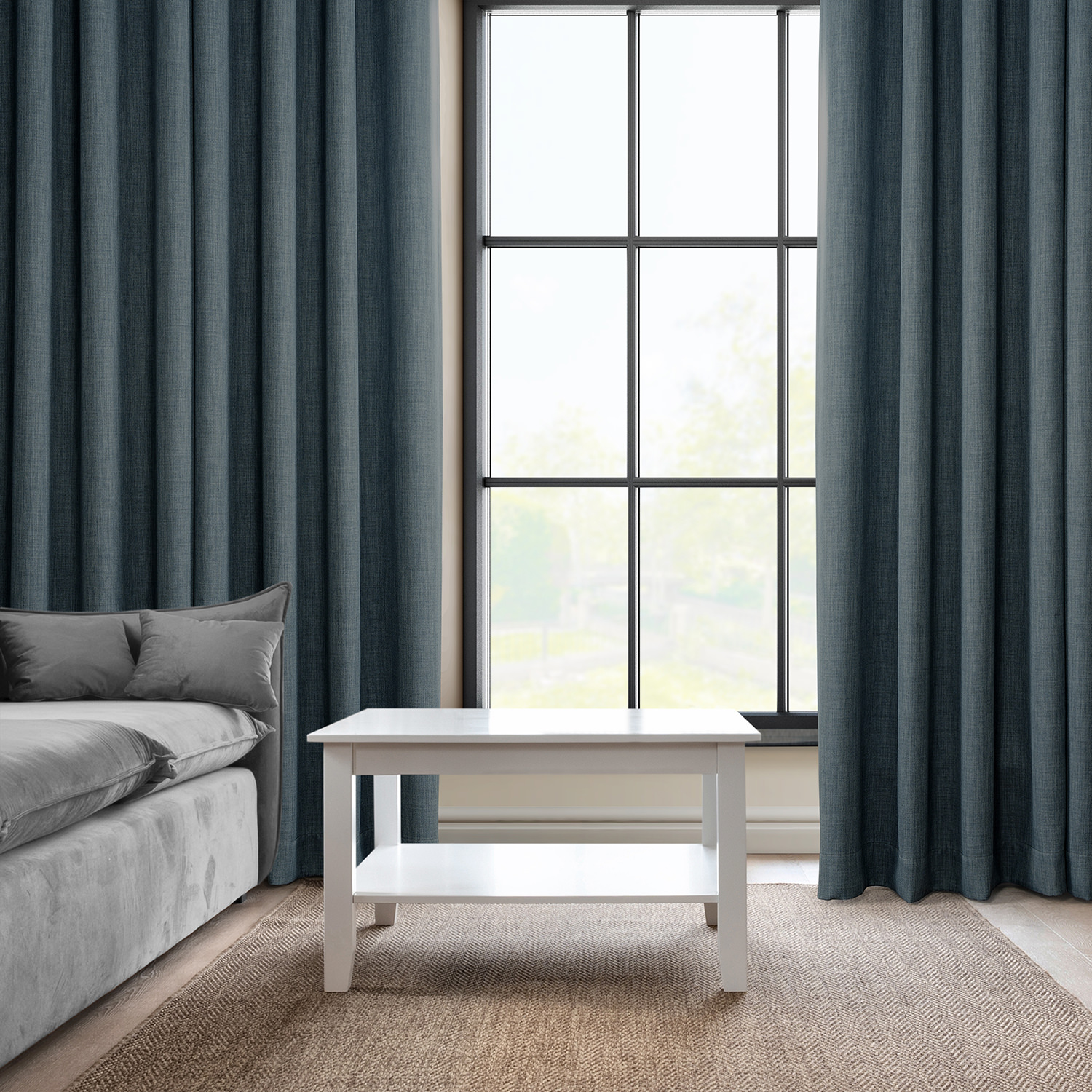 Reverie Blue Faux Linen Grommet Room Darkening Curtain