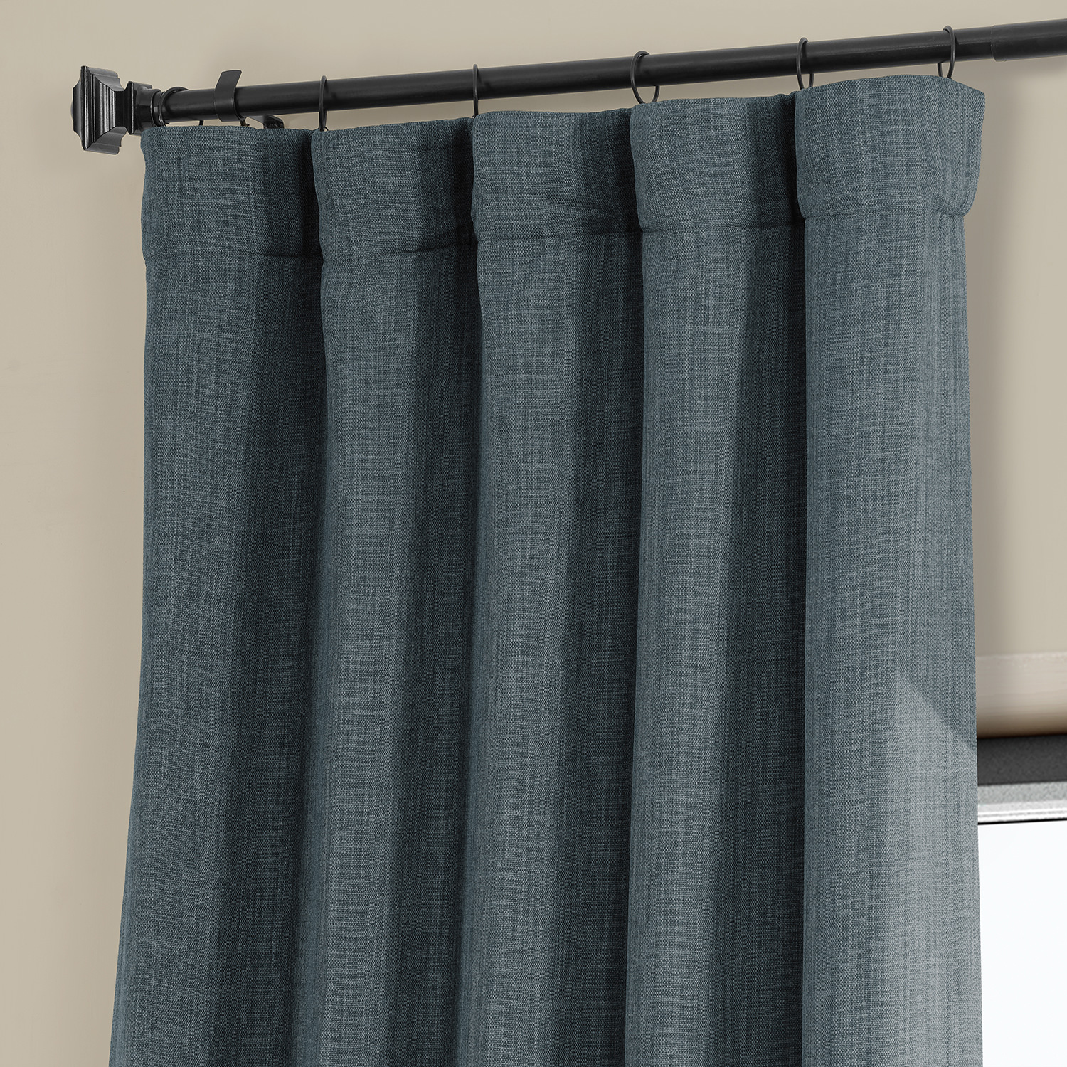 Reverie Blue Faux Linen Room Darkening Curtain