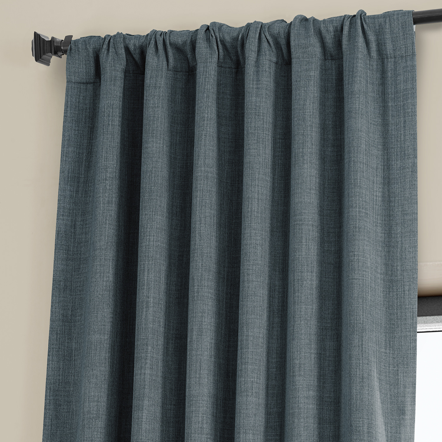 Reverie Blue Faux Linen Room Darkening Curtain