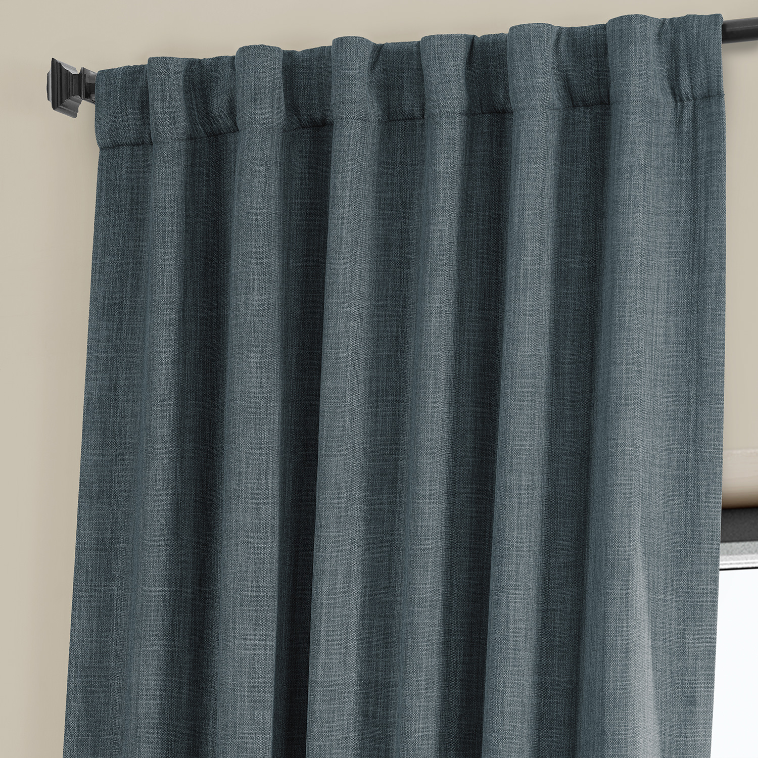 Reverie Blue Faux Linen Room Darkening Curtain