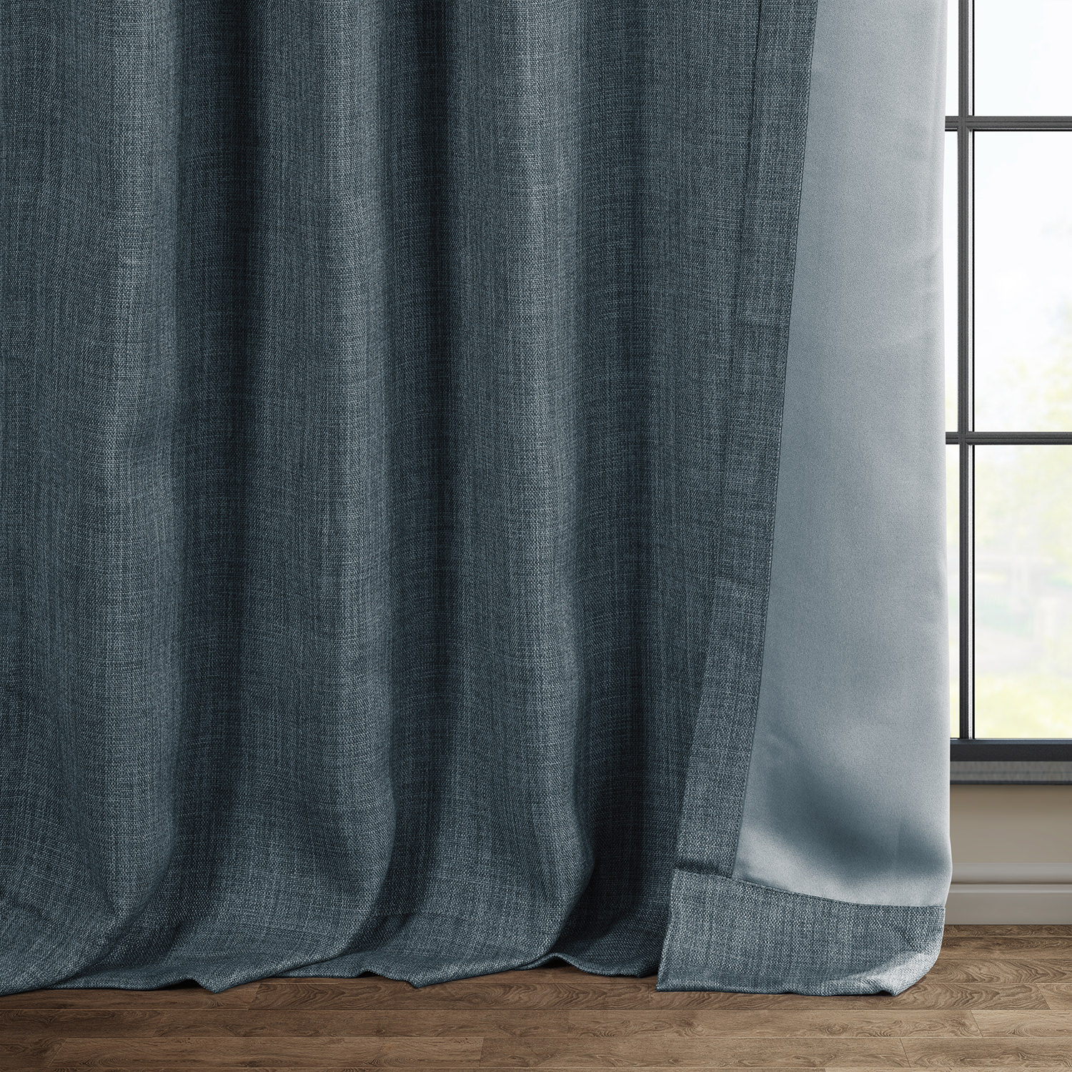 Reverie Blue Faux Linen Room Darkening Curtain