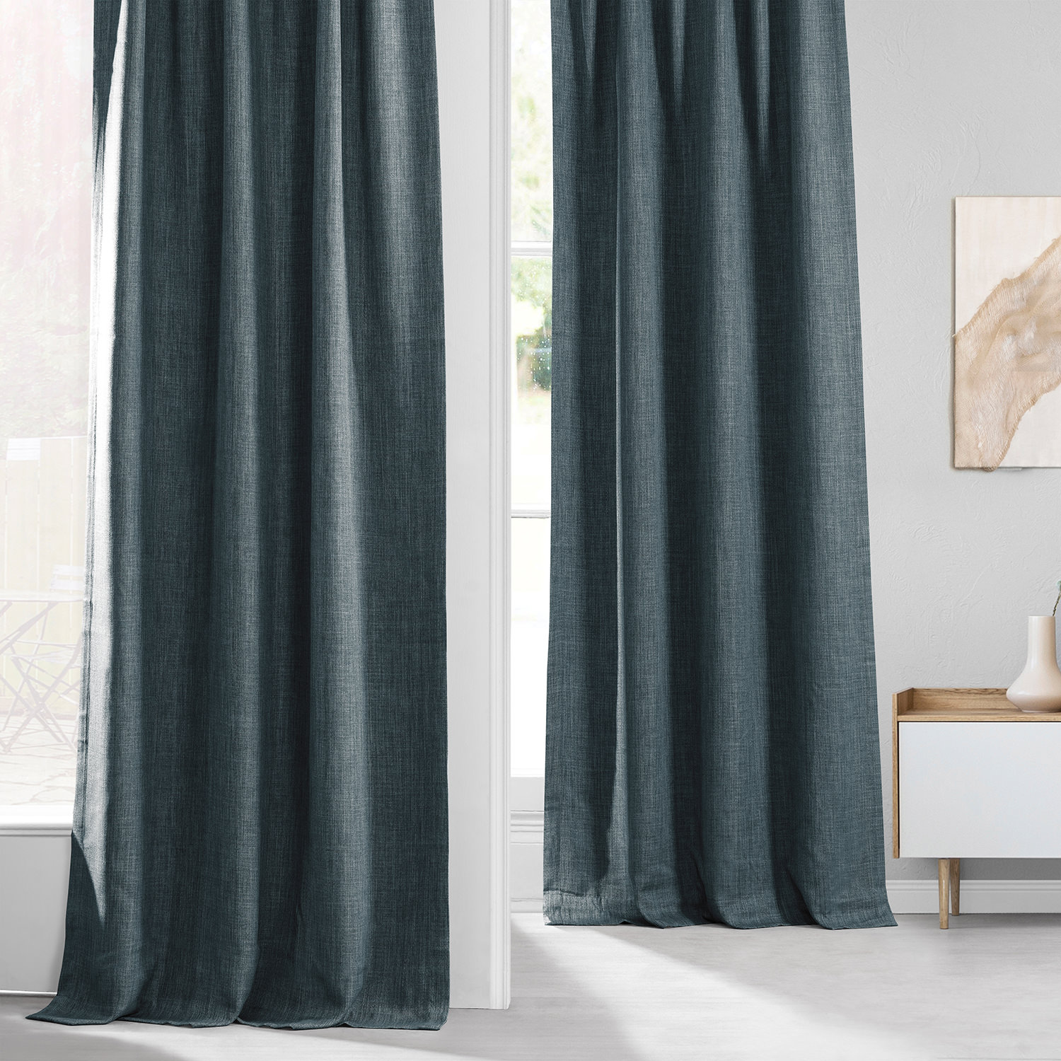 Reverie Blue Faux Linen Room Darkening Curtain