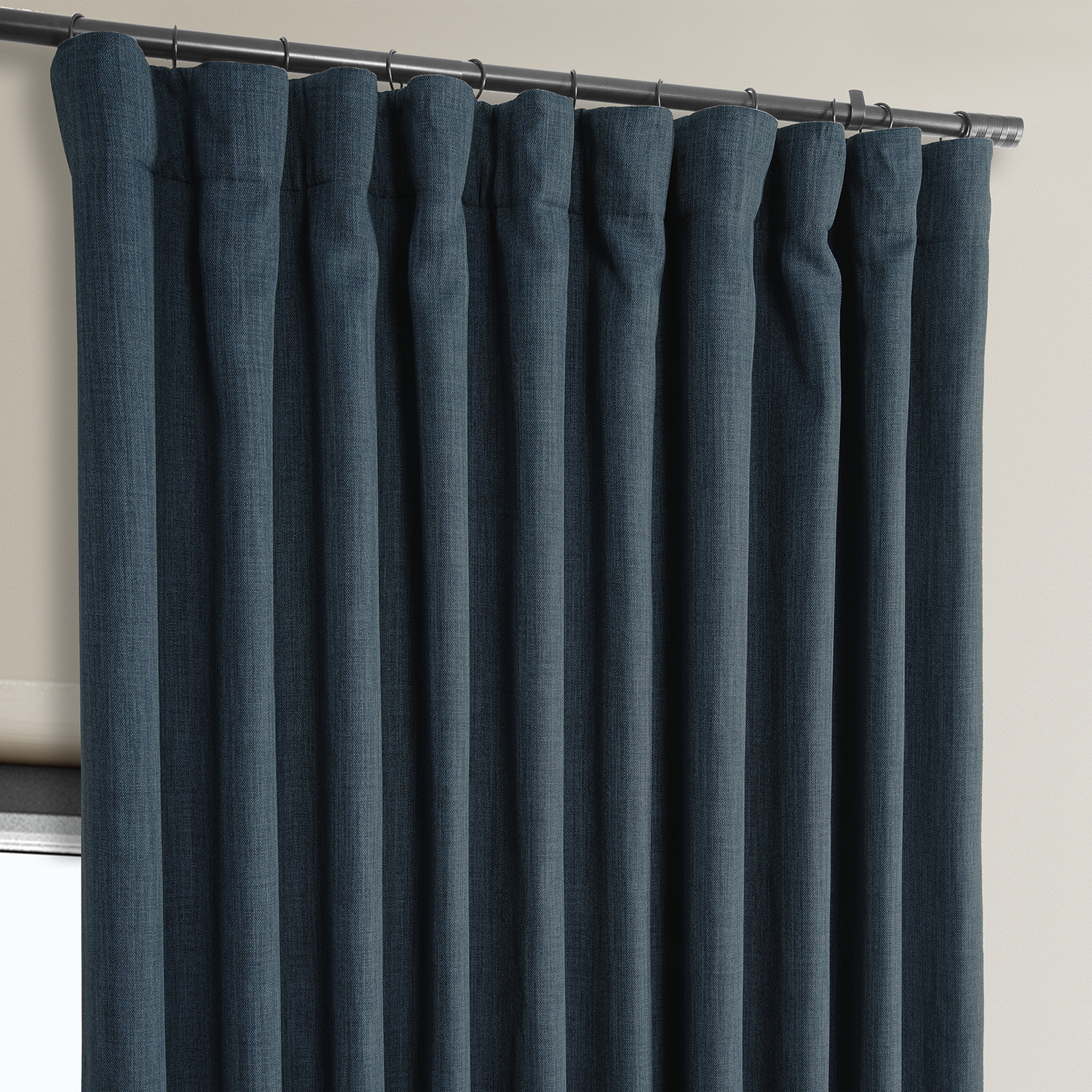 Story Blue Faux Linen Extra Wide Room Darkening Curtain