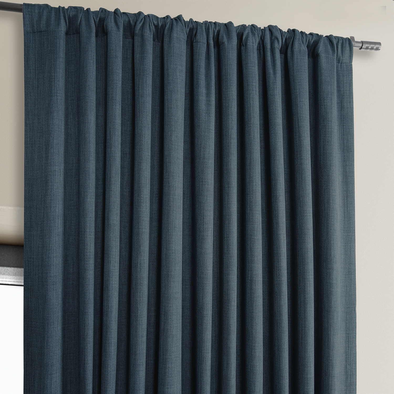 Story Blue Faux Linen Extra Wide Room Darkening Curtain