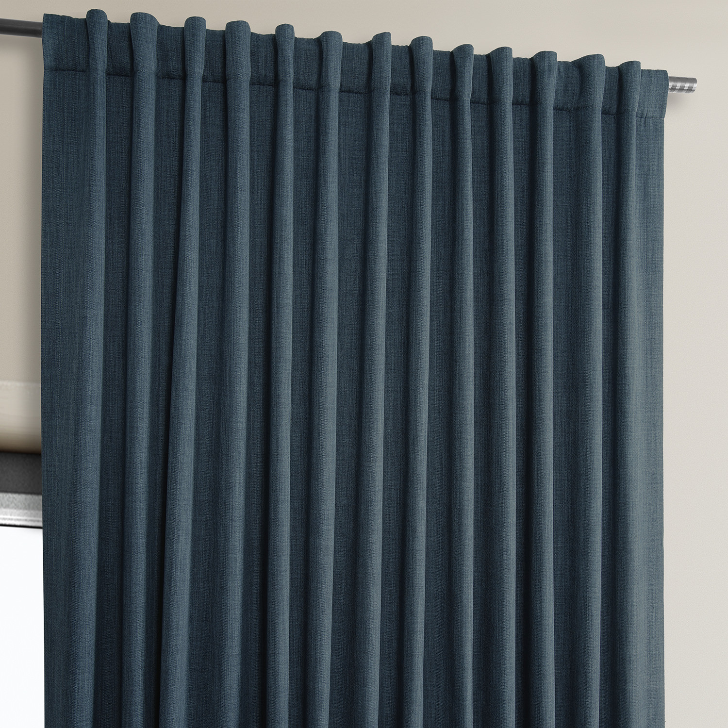 Story Blue Faux Linen Extra Wide Room Darkening Curtain