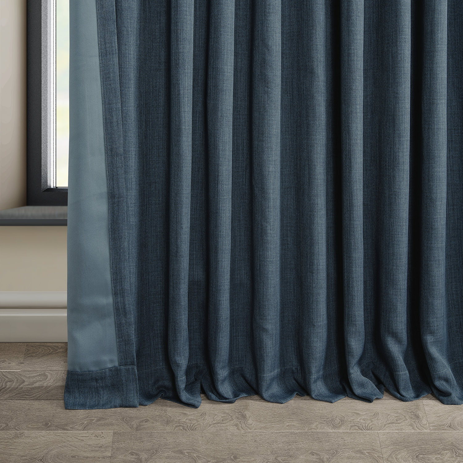 Story Blue Faux Linen Extra Wide Room Darkening Curtain