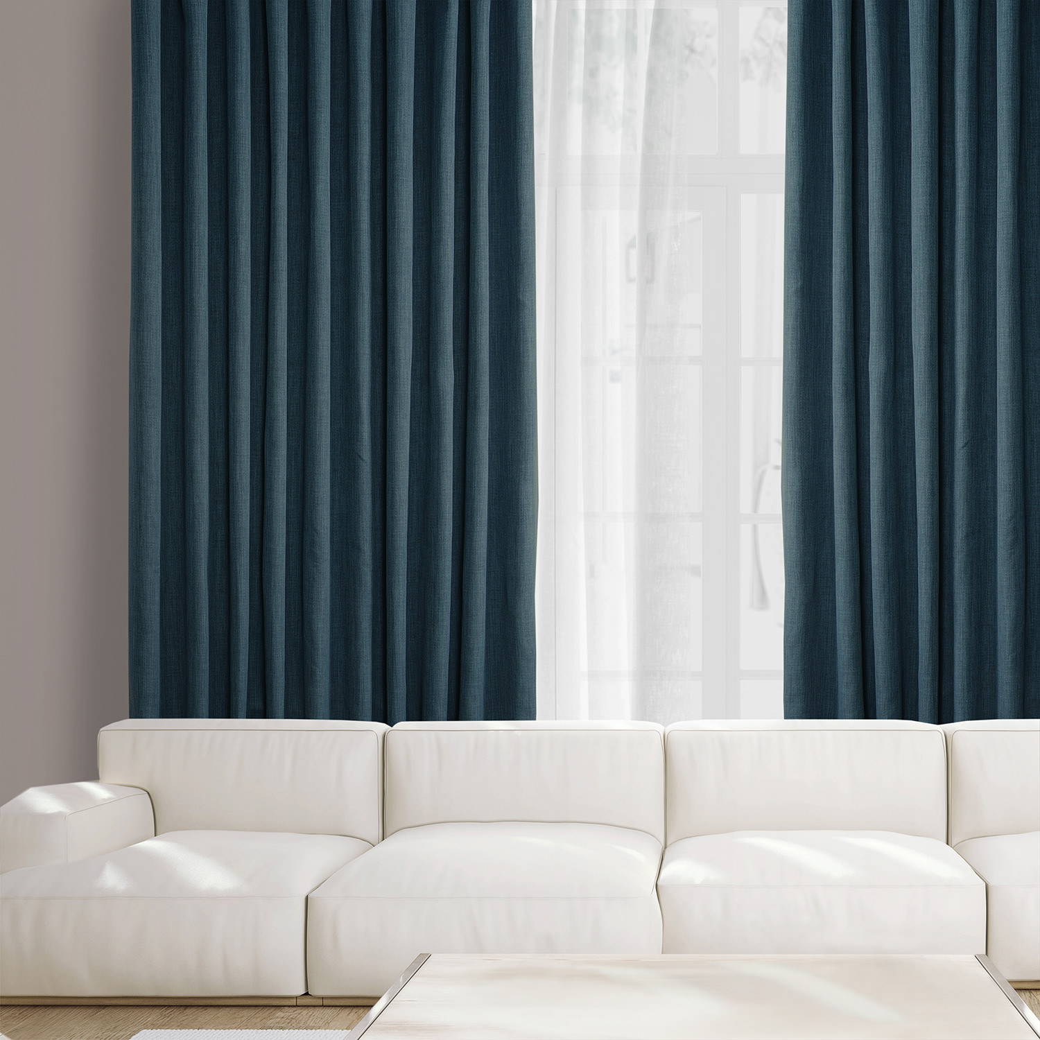 Story Blue Faux Linen Extra Wide Room Darkening Curtain