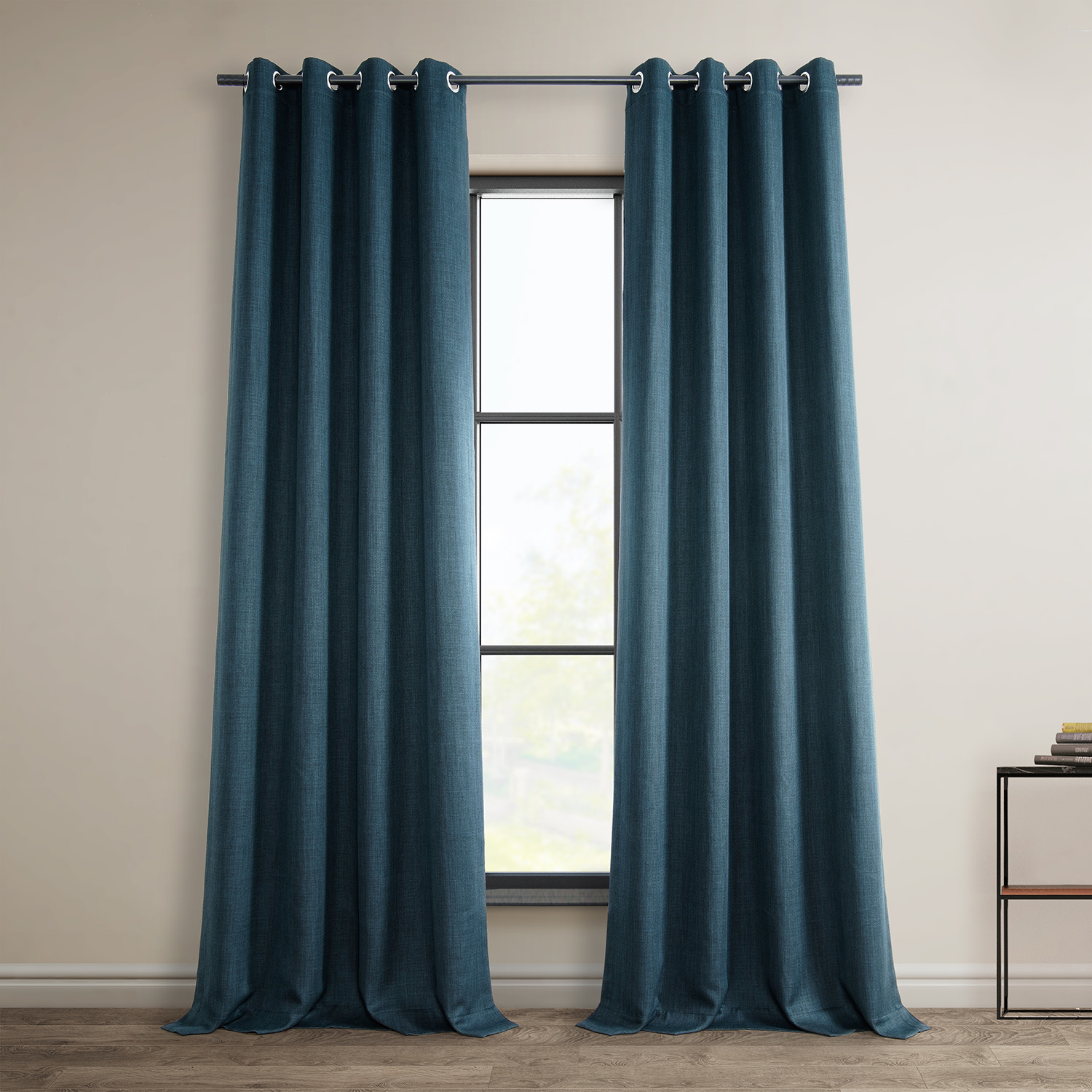 Story Blue Faux Linen Grommet Room Darkening Curtain