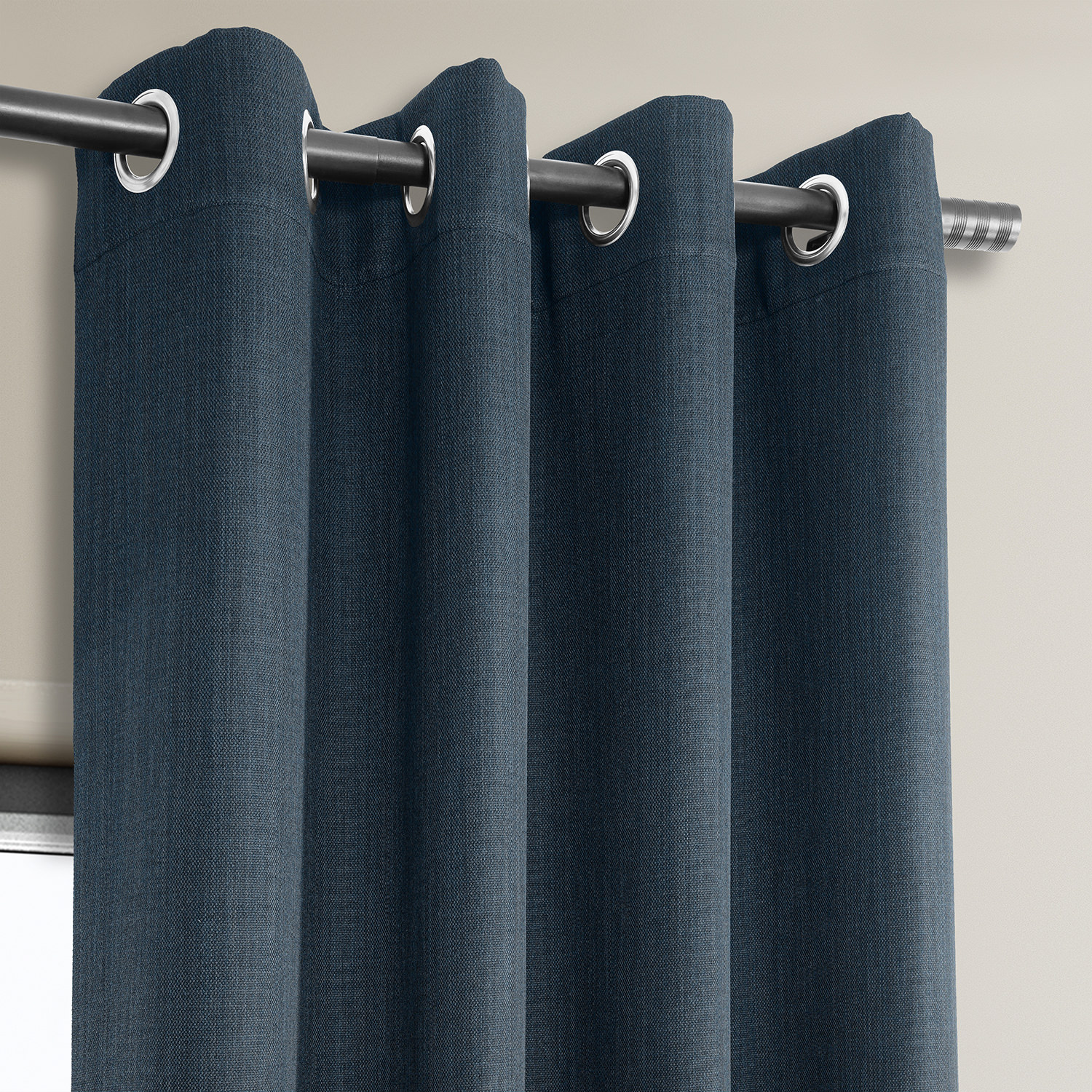 Story Blue Faux Linen Grommet Room Darkening Curtain