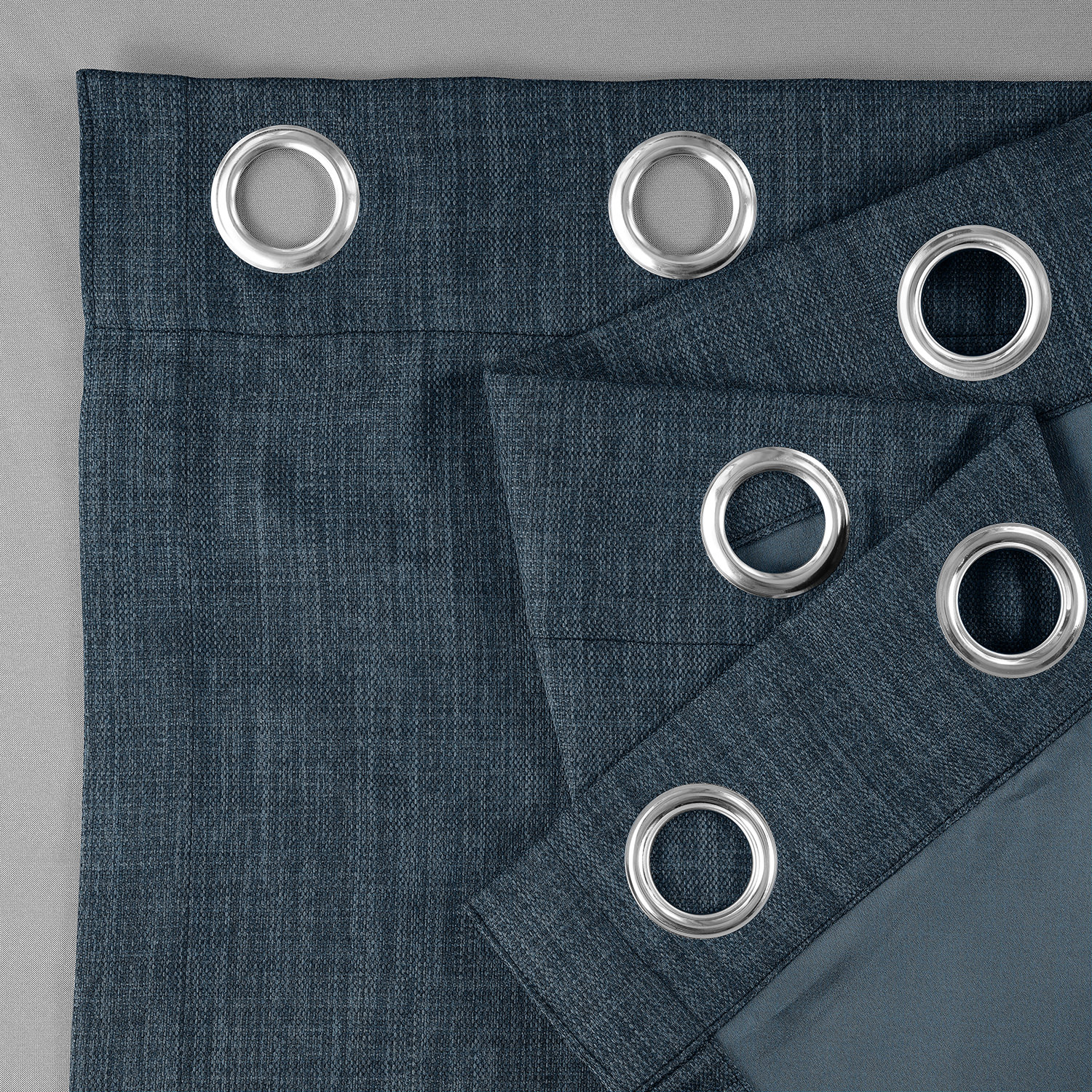 Story Blue Faux Linen Grommet Room Darkening Curtain