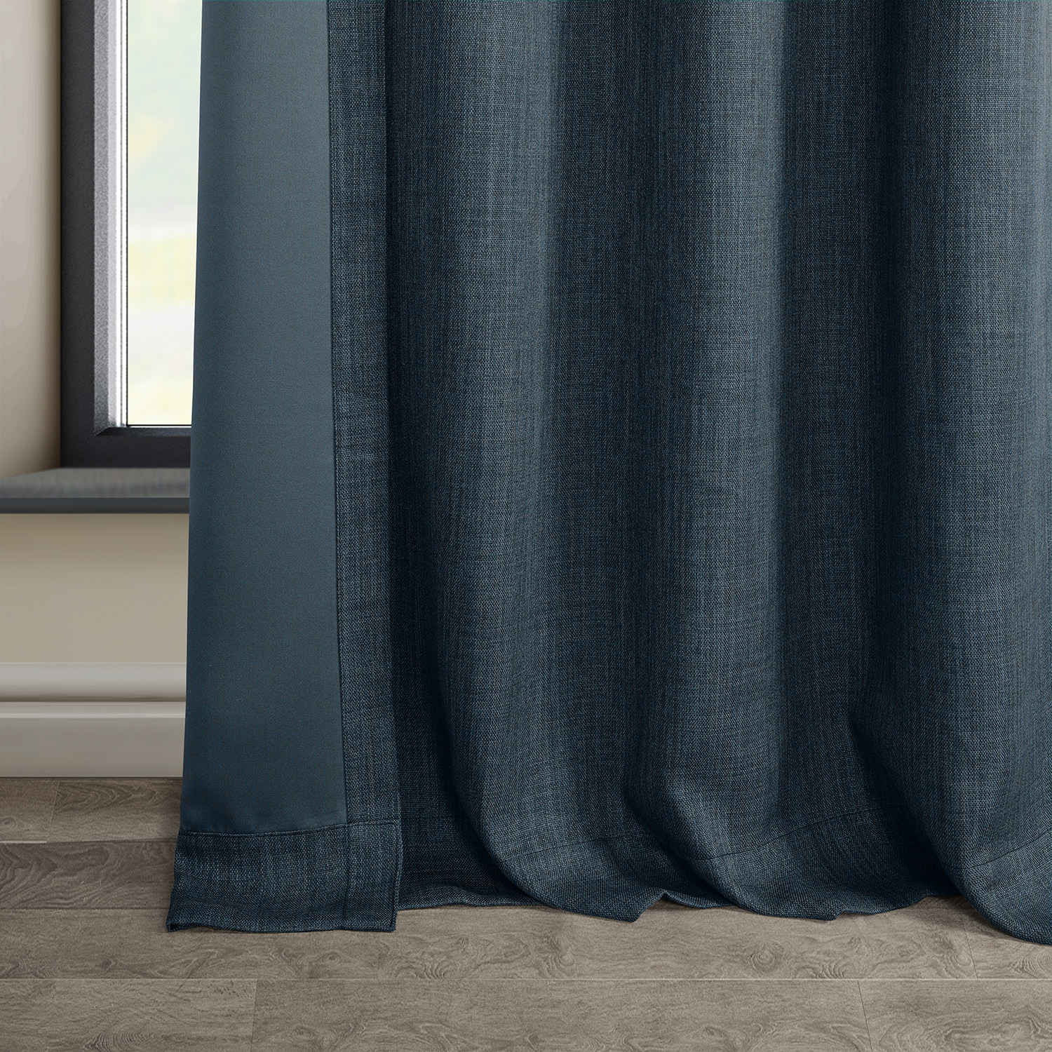 Story Blue Faux Linen Grommet Room Darkening Curtain