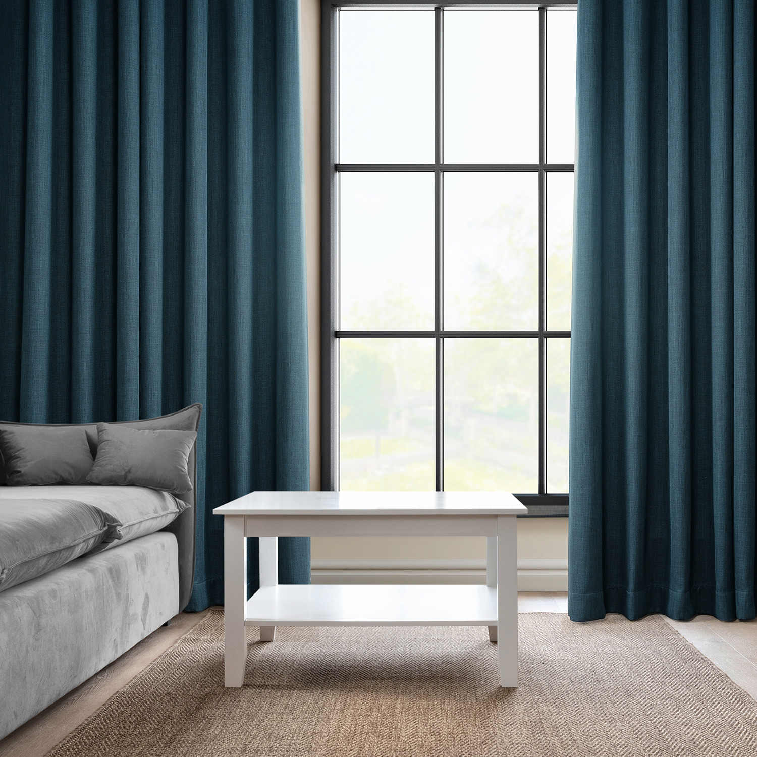 Story Blue Faux Linen Grommet Room Darkening Curtain