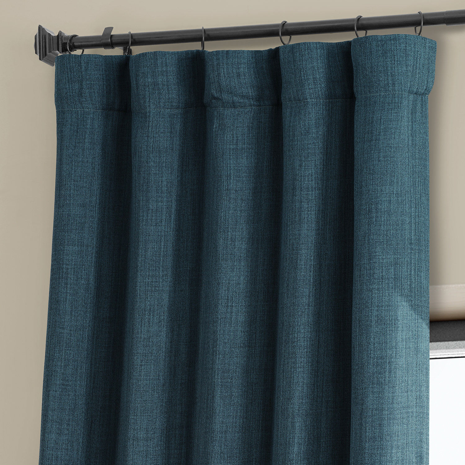 Story Blue Faux Linen Room Darkening Curtain