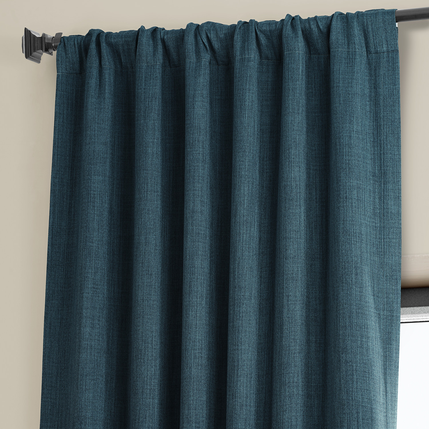 Story Blue Faux Linen Room Darkening Curtain