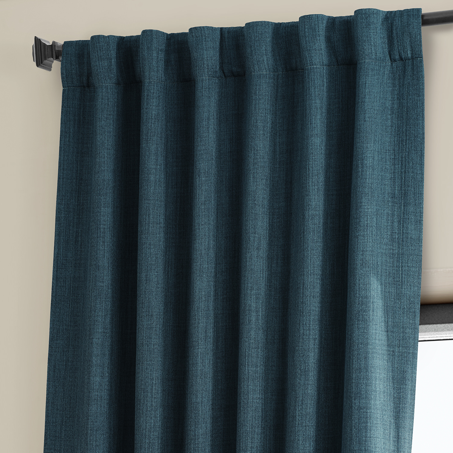 Story Blue Faux Linen Room Darkening Curtain