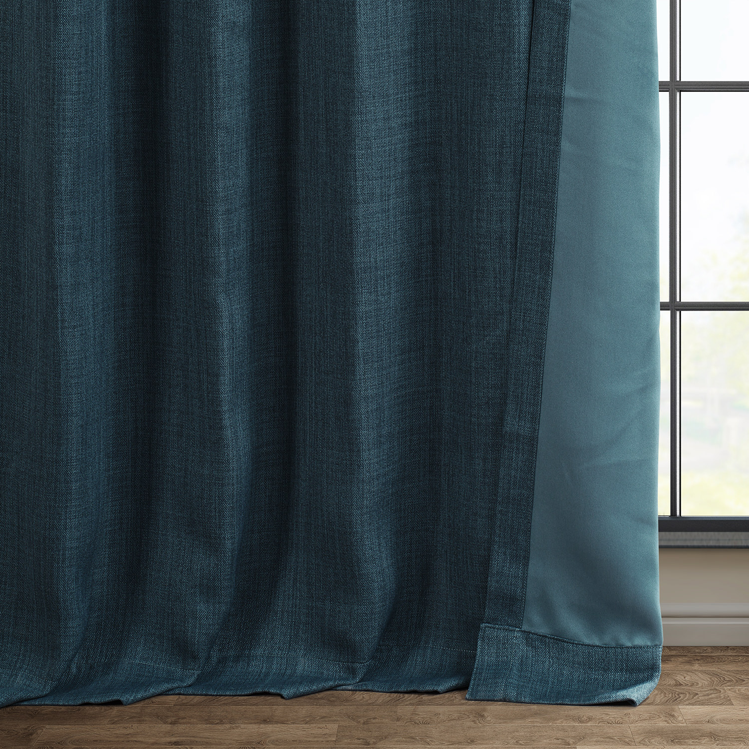 Story Blue Faux Linen Room Darkening Curtain