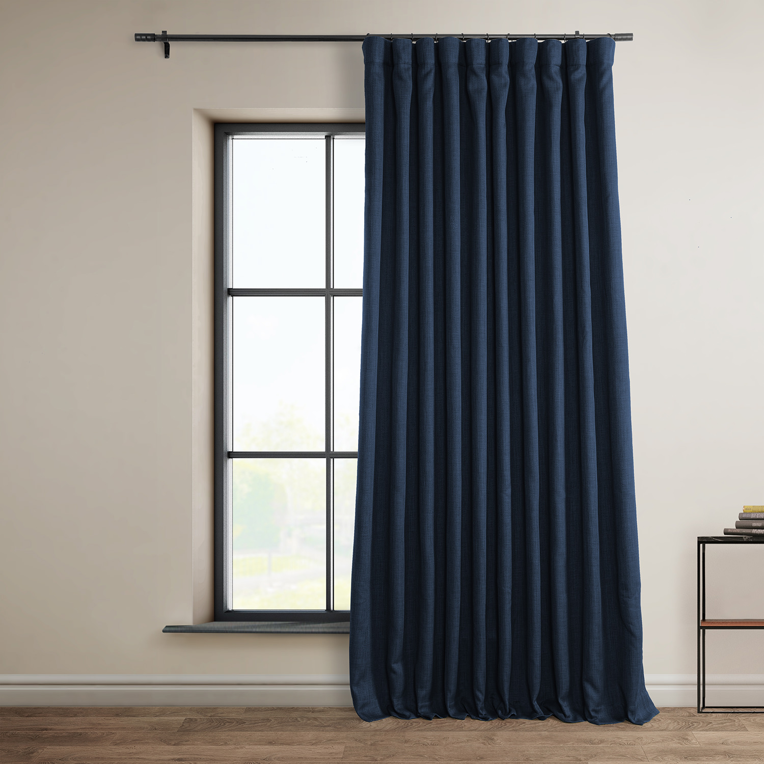 Nightfall Navy Faux Linen Extra Wide Room Darkening Curtain