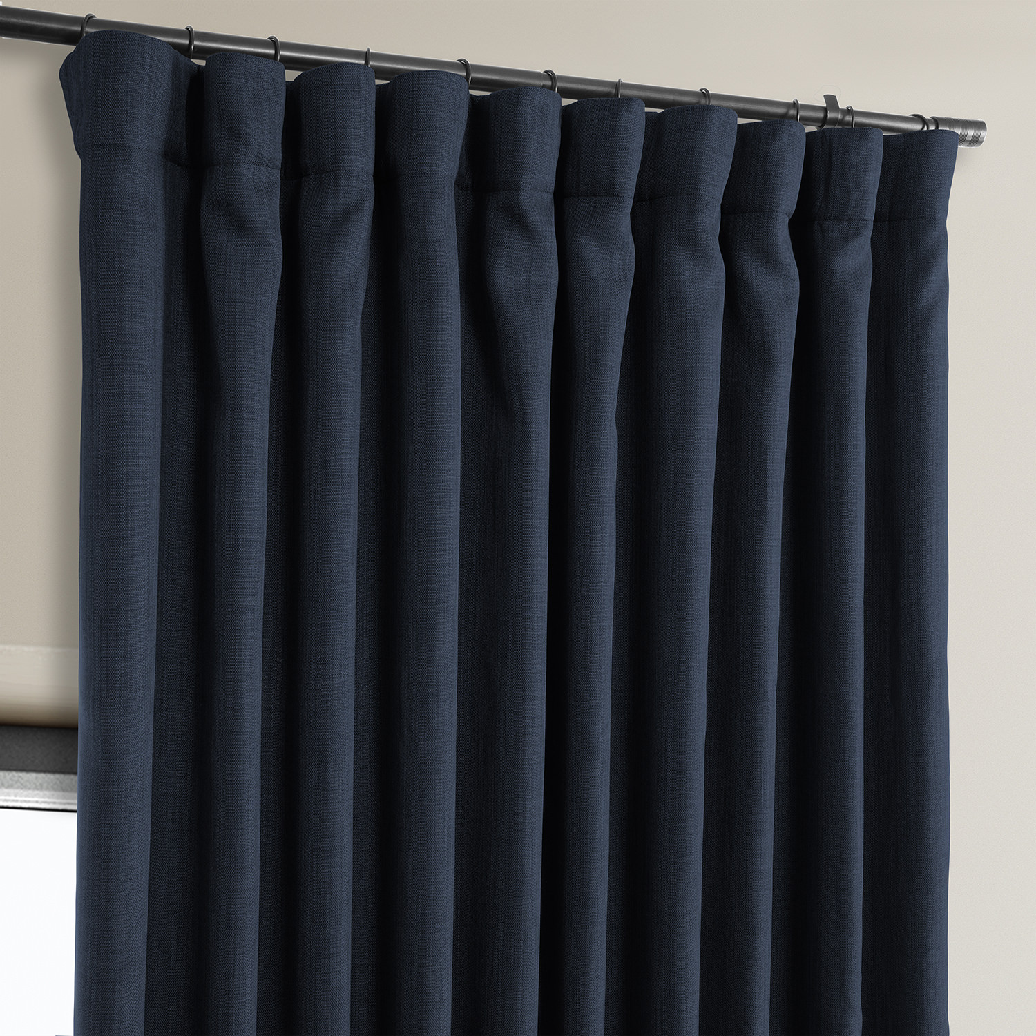 Nightfall Navy Faux Linen Extra Wide Room Darkening Curtain