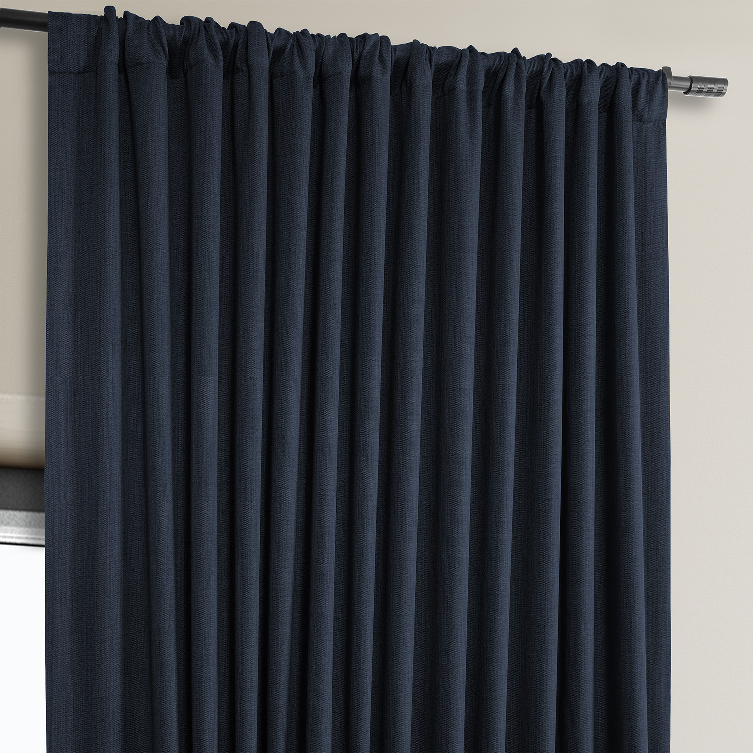 Nightfall Navy Faux Linen Extra Wide Room Darkening Curtain