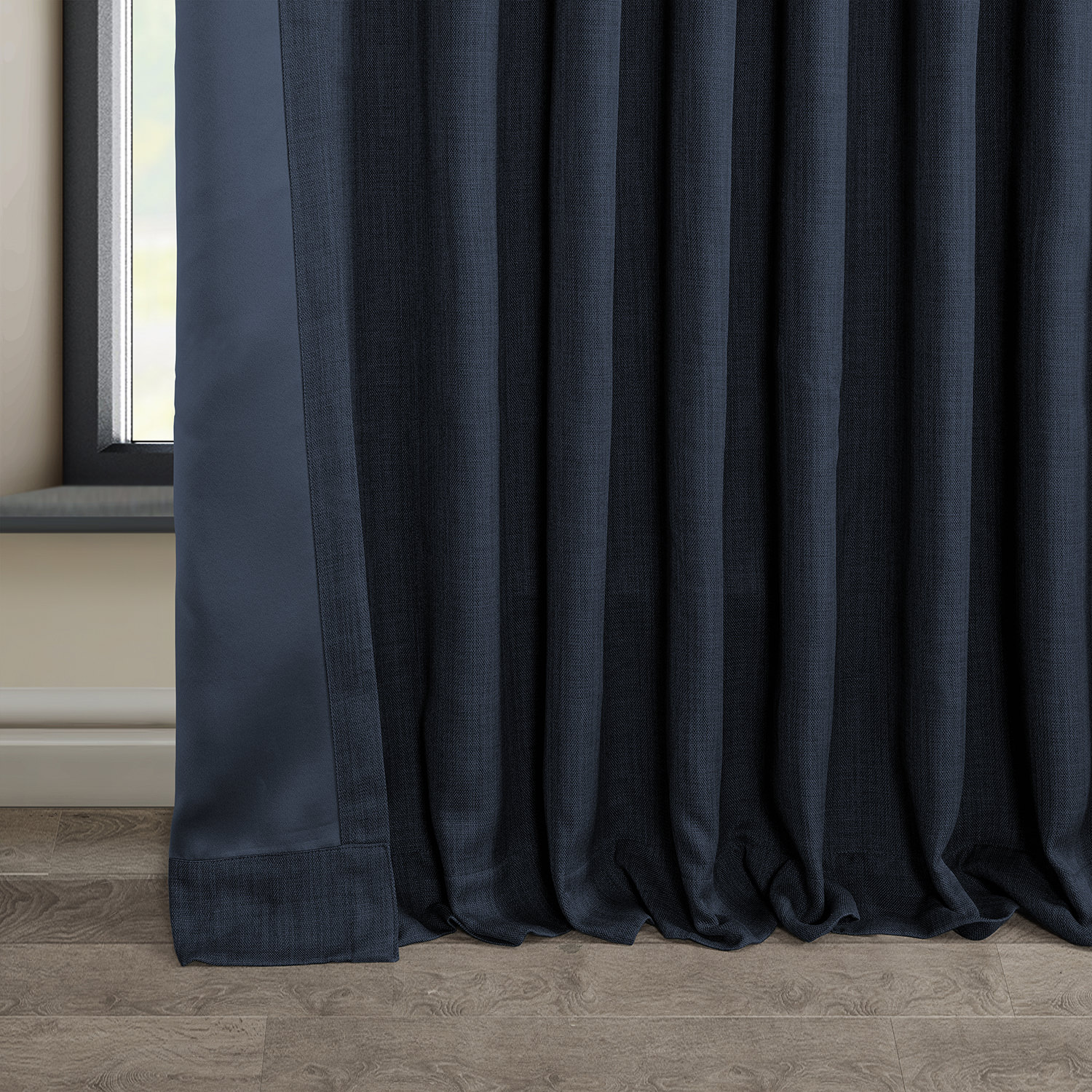 Nightfall Navy Faux Linen Extra Wide Room Darkening Curtain