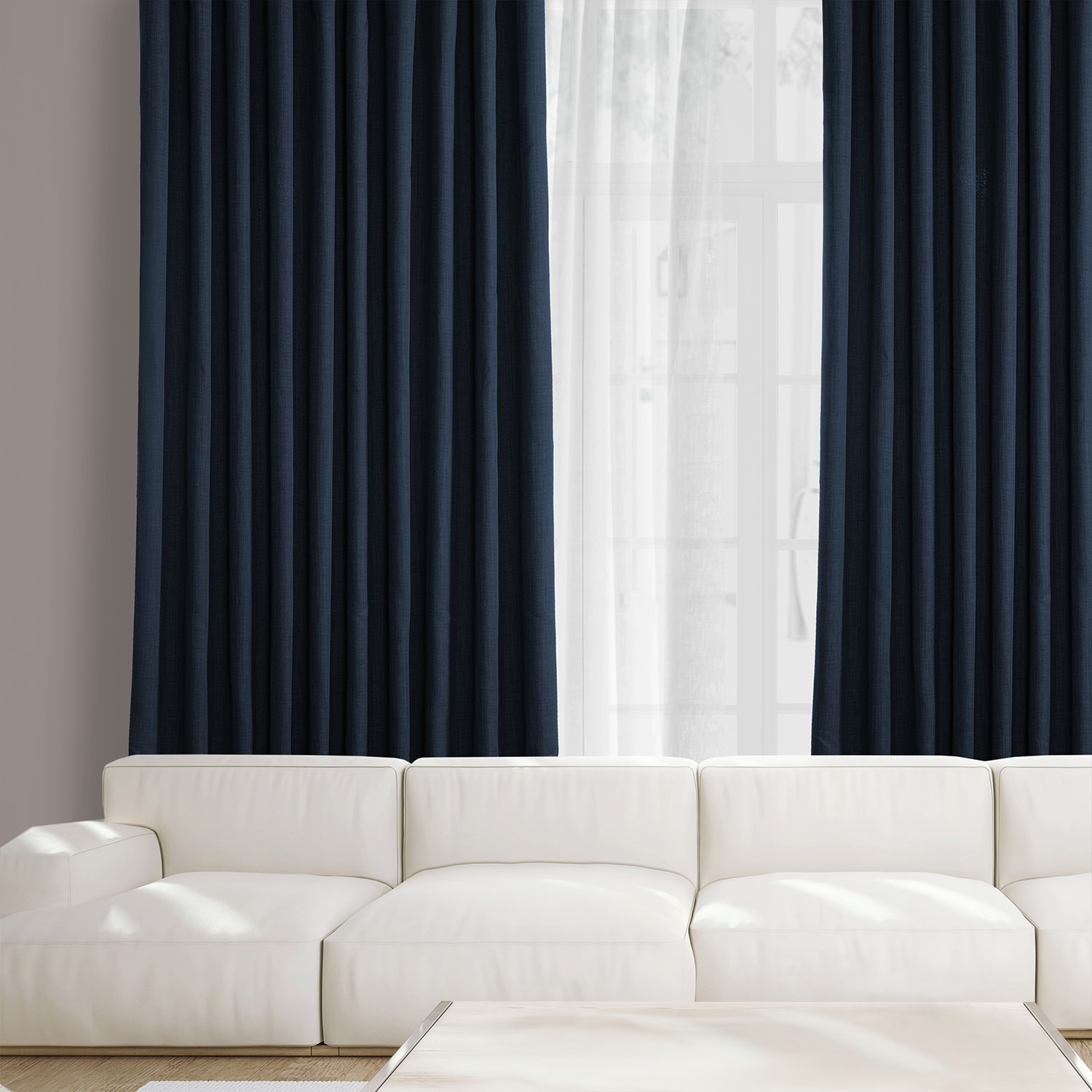 Nightfall Navy Faux Linen Extra Wide Room Darkening Curtain