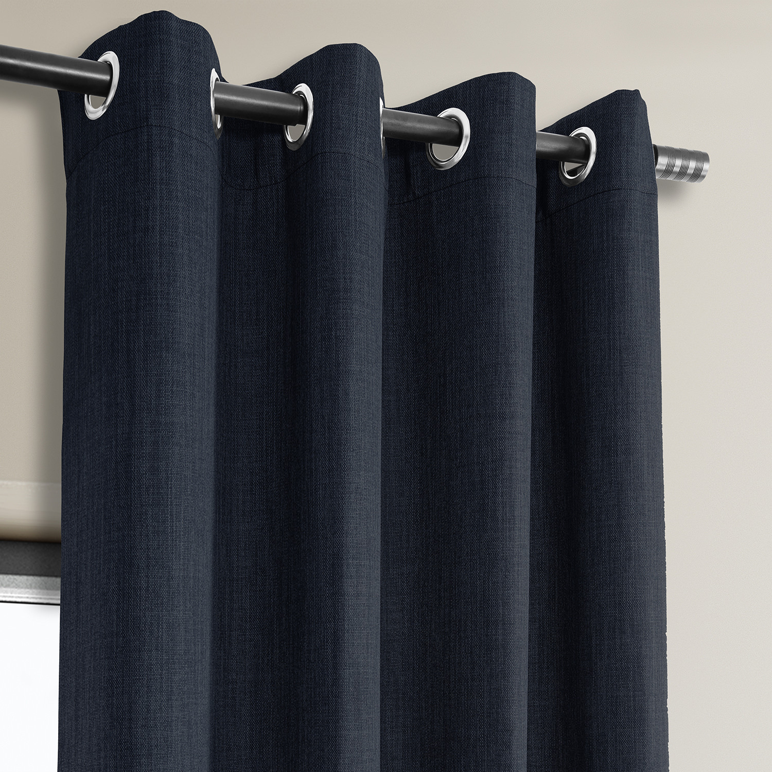 Nightfall Navy Faux Linen Grommet Room Darkening Curtain