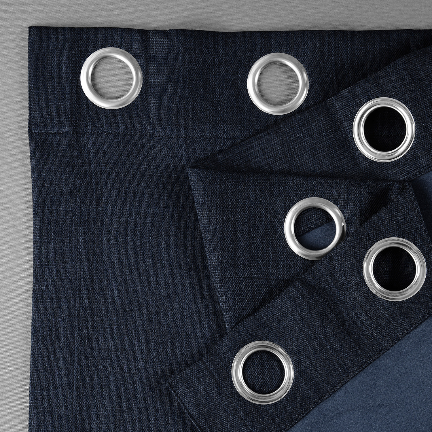 Nightfall Navy Faux Linen Grommet Room Darkening Curtain