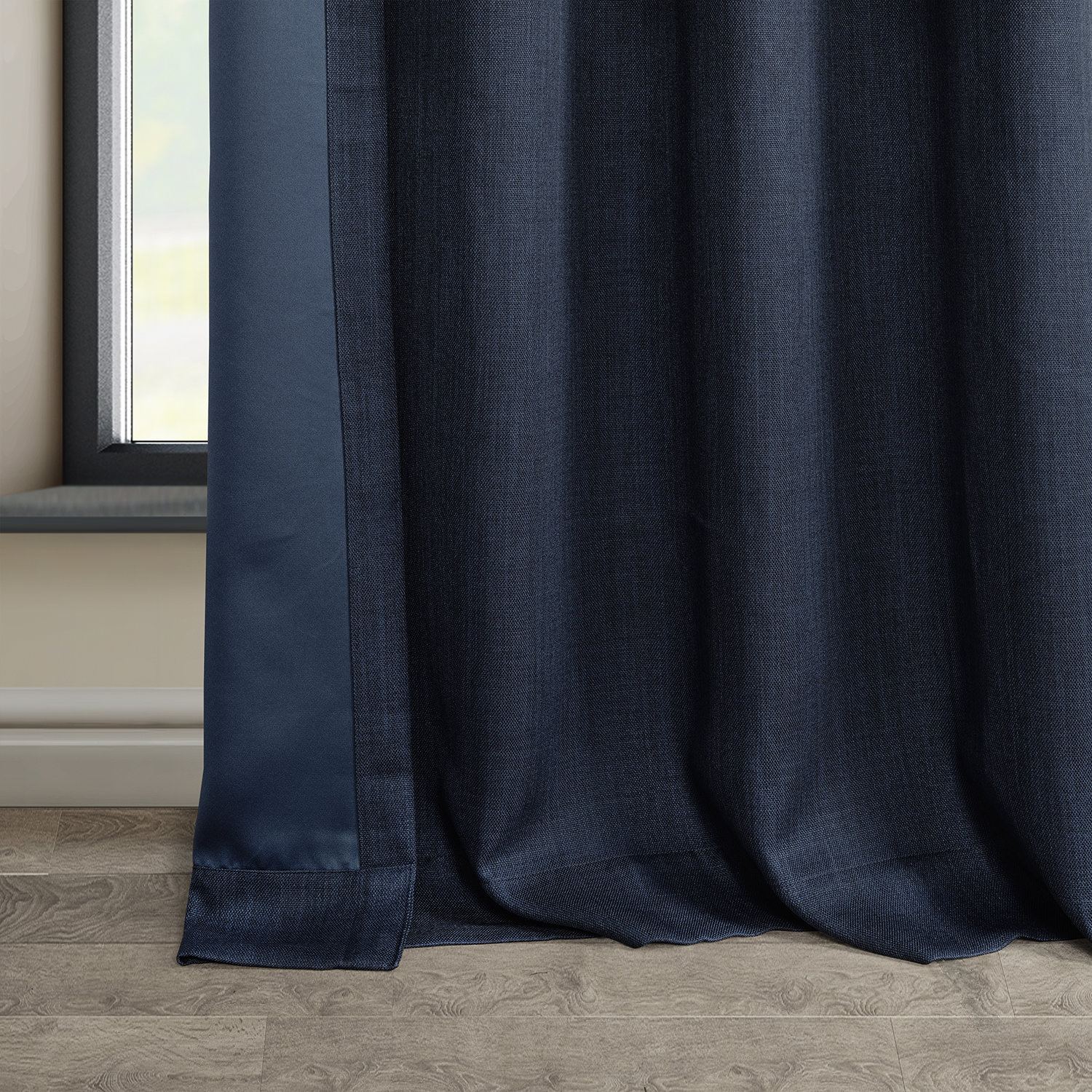 Nightfall Navy Faux Linen Grommet Room Darkening Curtain